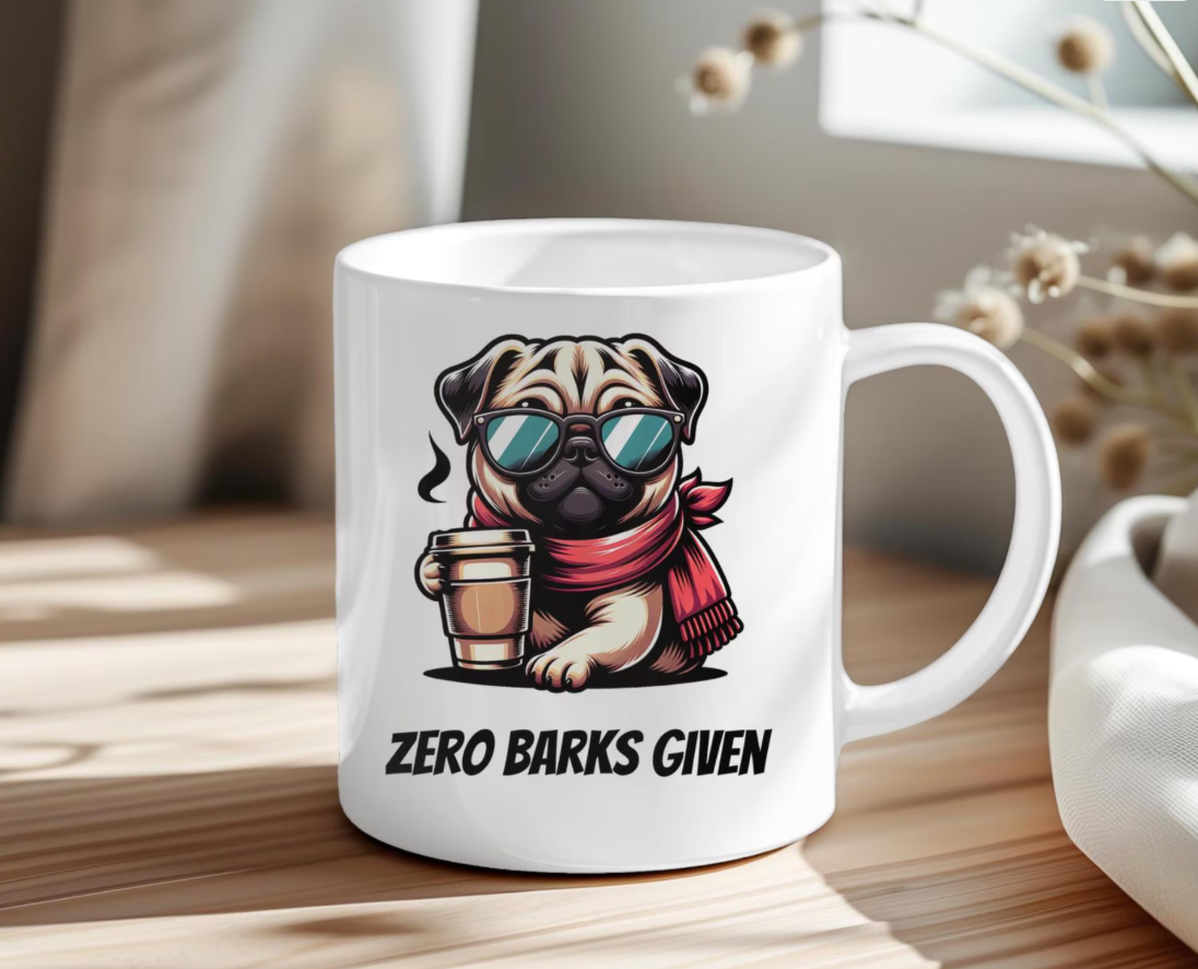 Funny Ceramic Mug, "Zero Barks Given" Coffee Cup for Dog Lovers