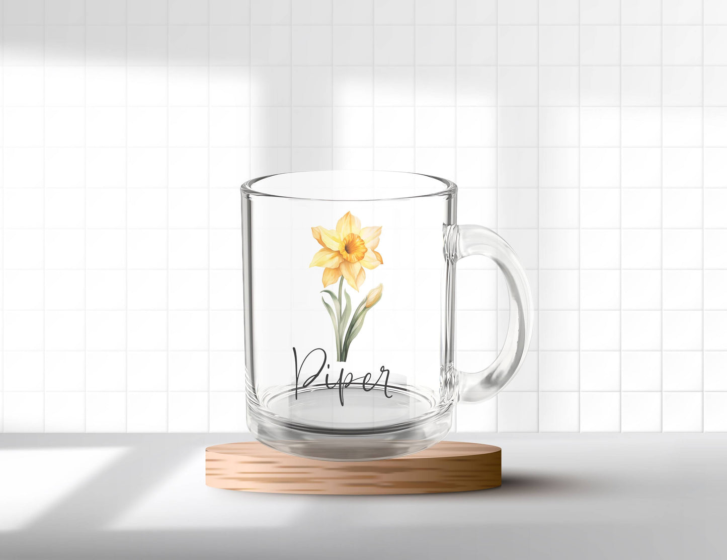 Personalized Birth Month Floral Glass Mug