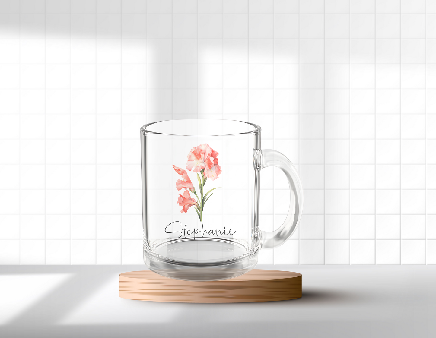 Personalized Birth Month Floral Glass Mug