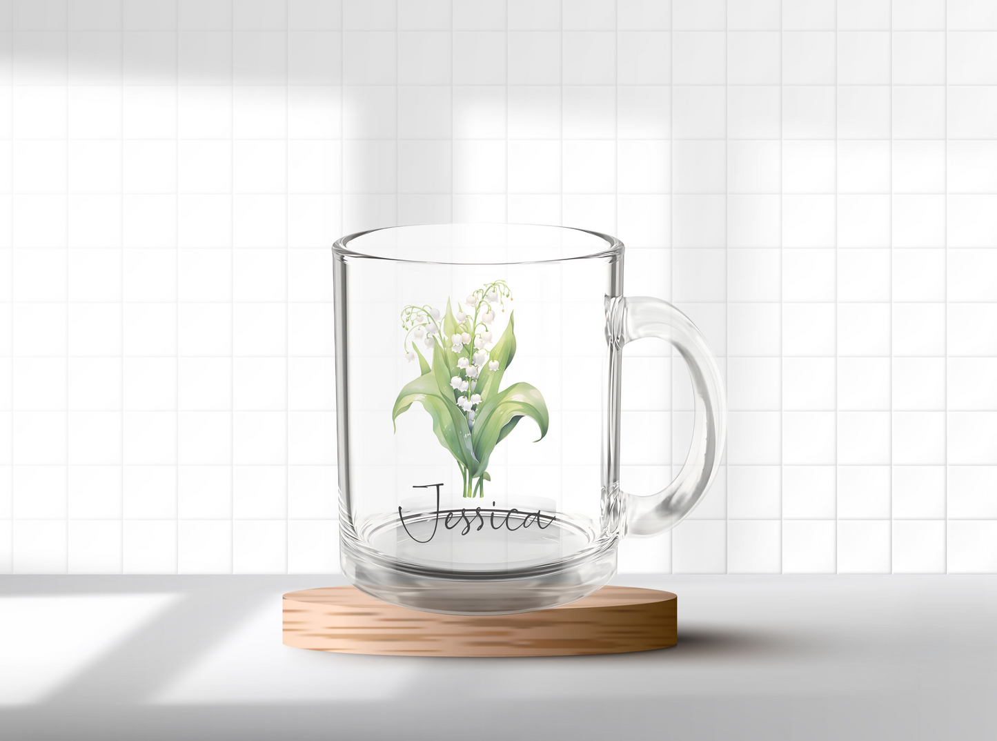 Personalized Birth Month Floral Glass Mug