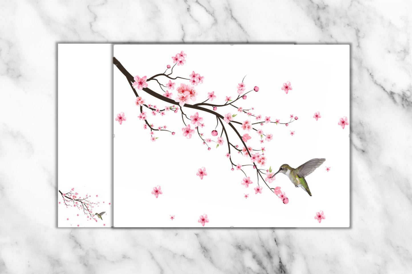 Cherry Blossom & Hummingbird Notecards - set of 10 blank cards with matching envelopes