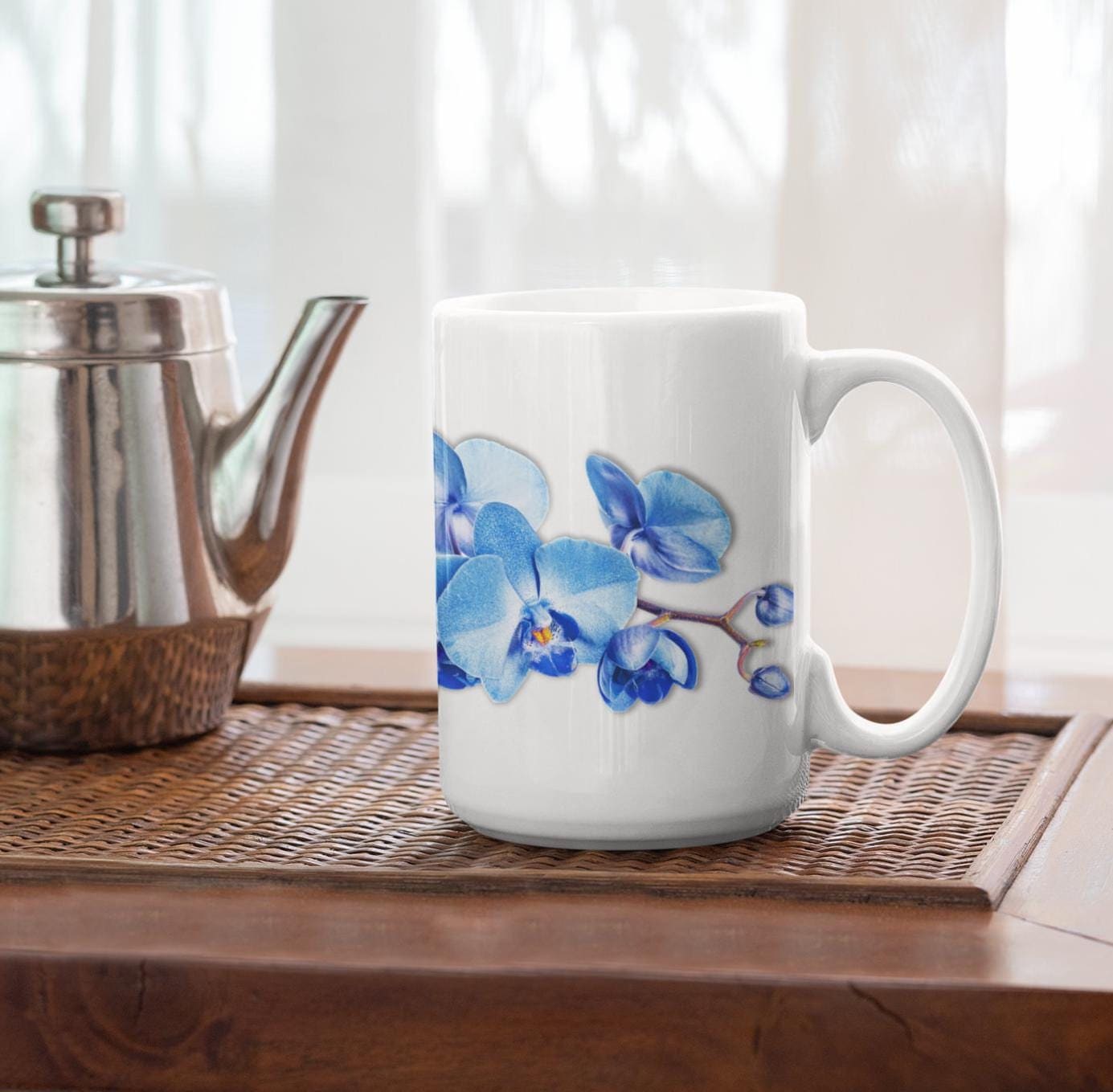 Blue Orchid Mug in white