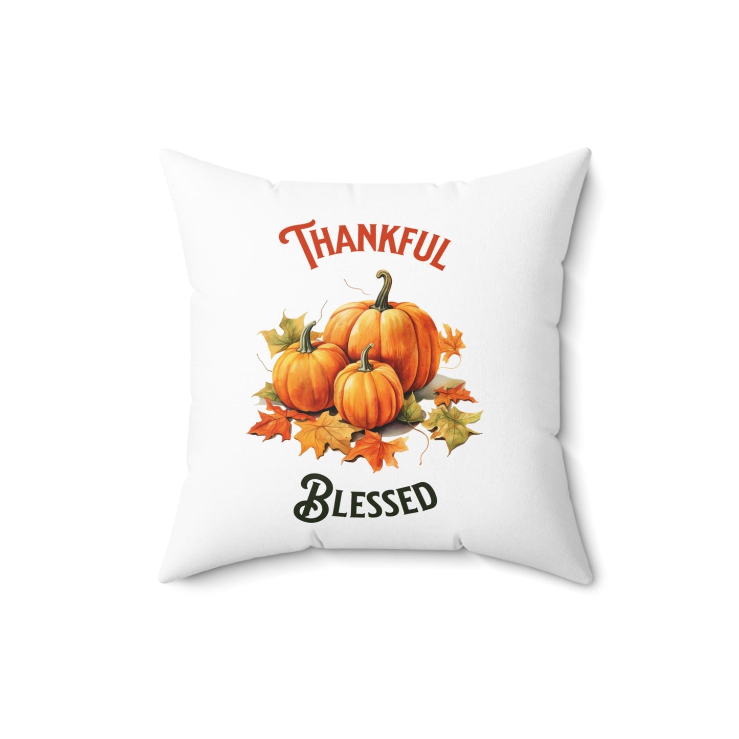 Fall Pumpkin Decorative Pillow, Autumn Leaves Thankful Blessed Home Decor, Spun Polyester Square Pillow, Seasonal Throw Cushion, Harvest