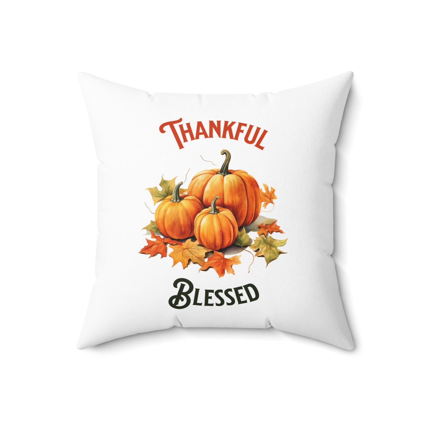 Fall Pumpkin Decorative Pillow, Autumn Leaves Thankful Blessed Home Decor, Spun Polyester Square Pillow, Seasonal Throw Cushion, Harvest