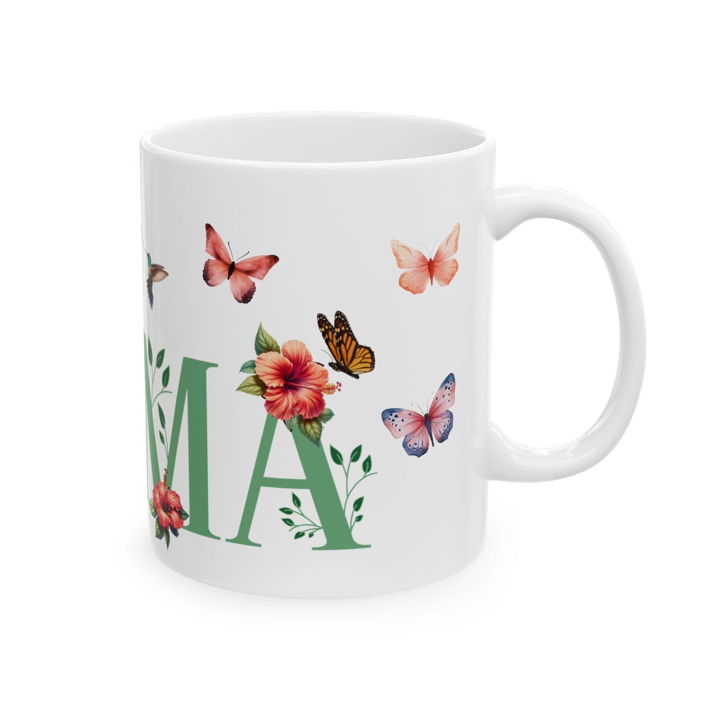 Botanical 'Mama' Ceramic Mug - Mother's Day Gift, Birthday Present, Christmas Mug, Nature Lover Cup, Hummingbird and Butterflies