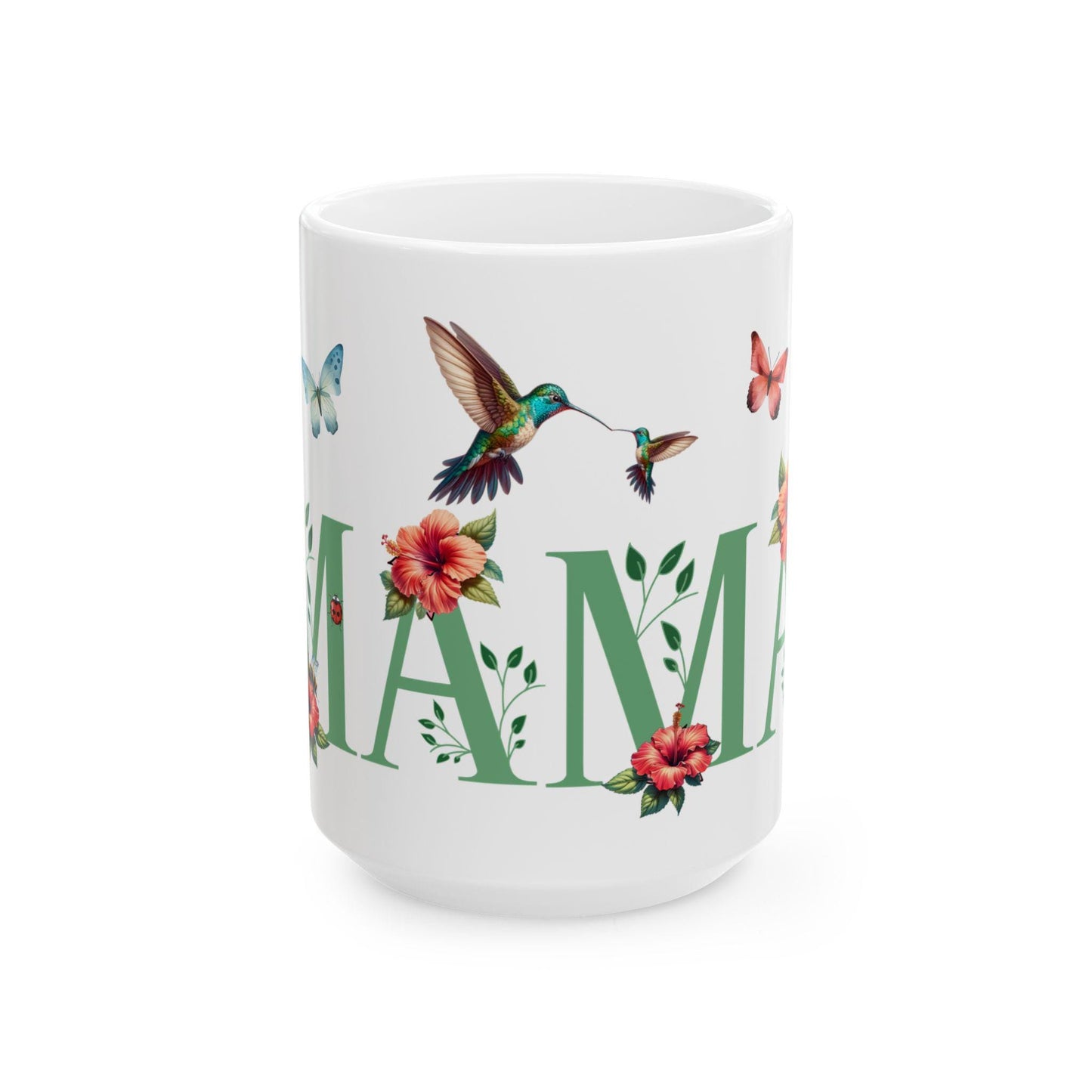 Botanical 'Mama' Ceramic Mug - Mother's Day Gift, Birthday Present, Christmas Mug, Nature Lover Cup, Hummingbird and Butterflies