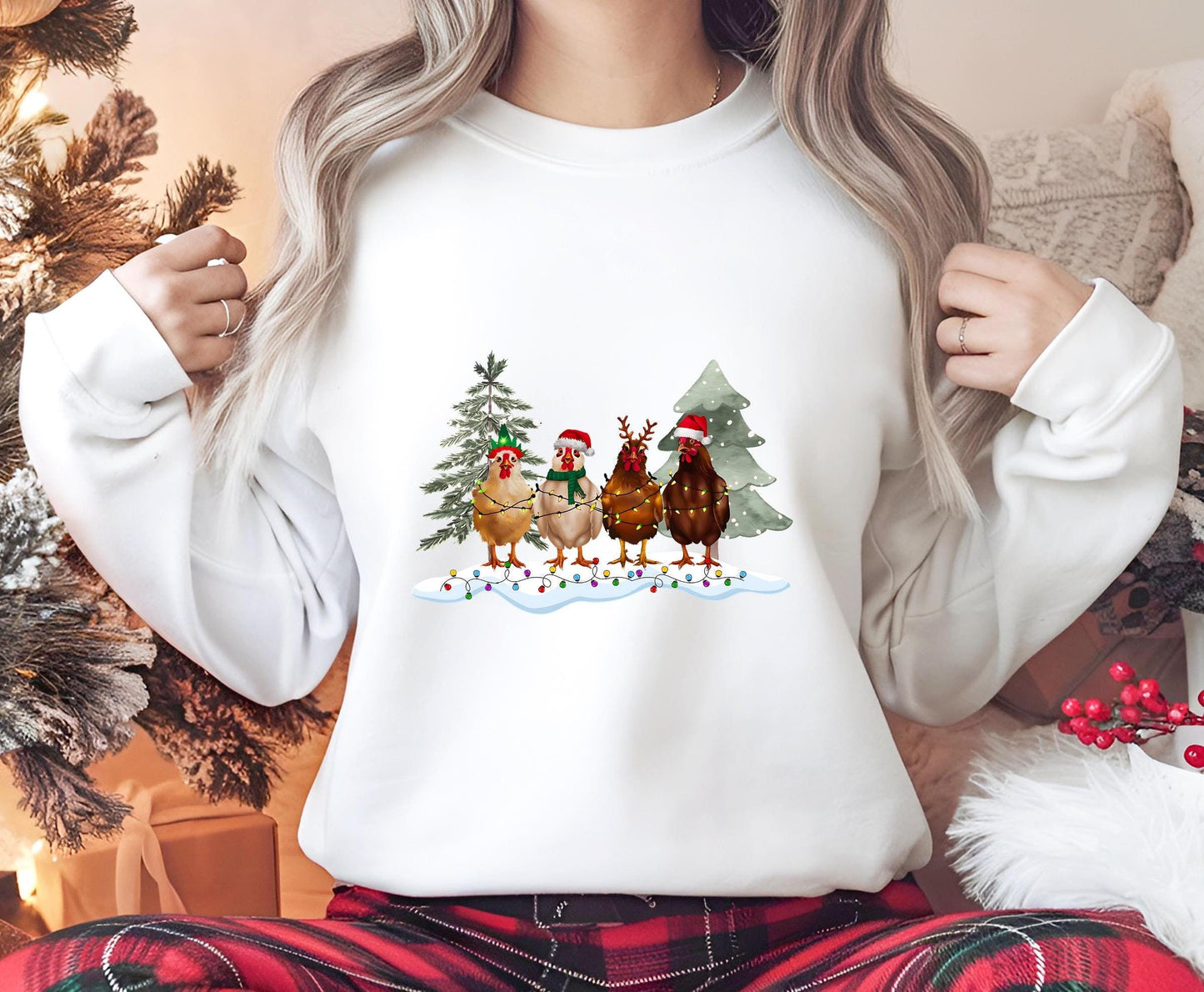Christmas Chickens Crewneck Sweatshirt