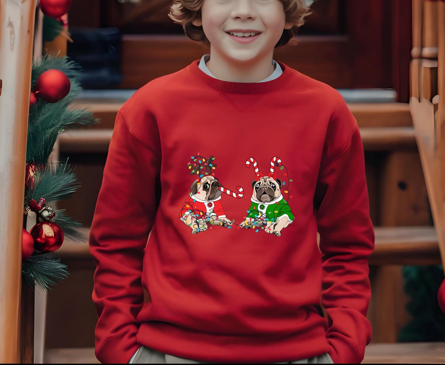 Kids' Christmas Pug Sweatshirt- Fun Dog Sweatshirt