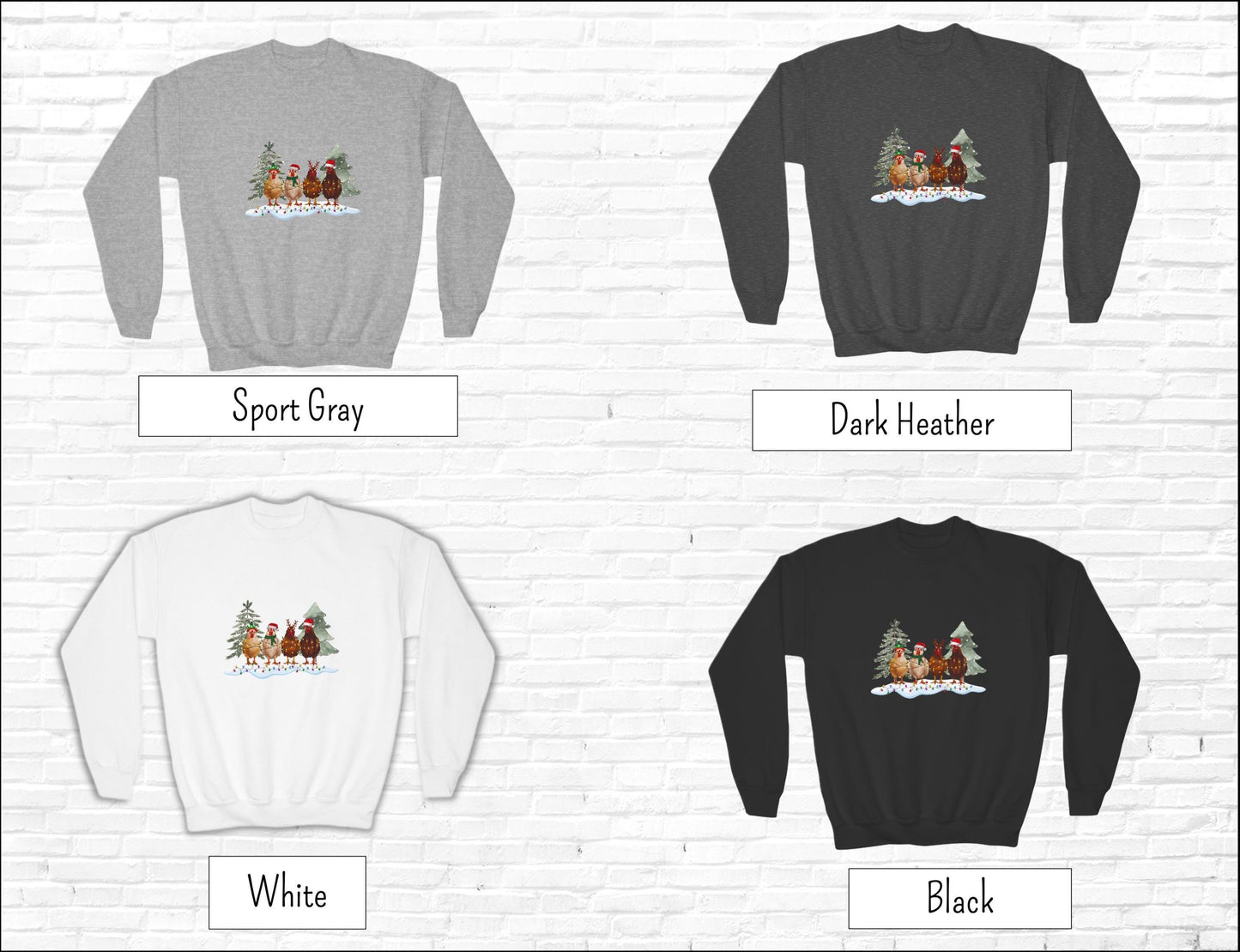 Kids' Christmas Chickens Crewneck Sweatshirt, Kids' sweatshirt, chicken-themed sweatshirt, Gift for Kids
