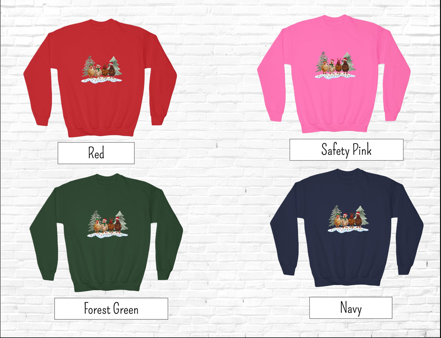 Kids' Christmas Chickens Crewneck Sweatshirt, Kids' sweatshirt, chicken-themed sweatshirt, Gift for Kids