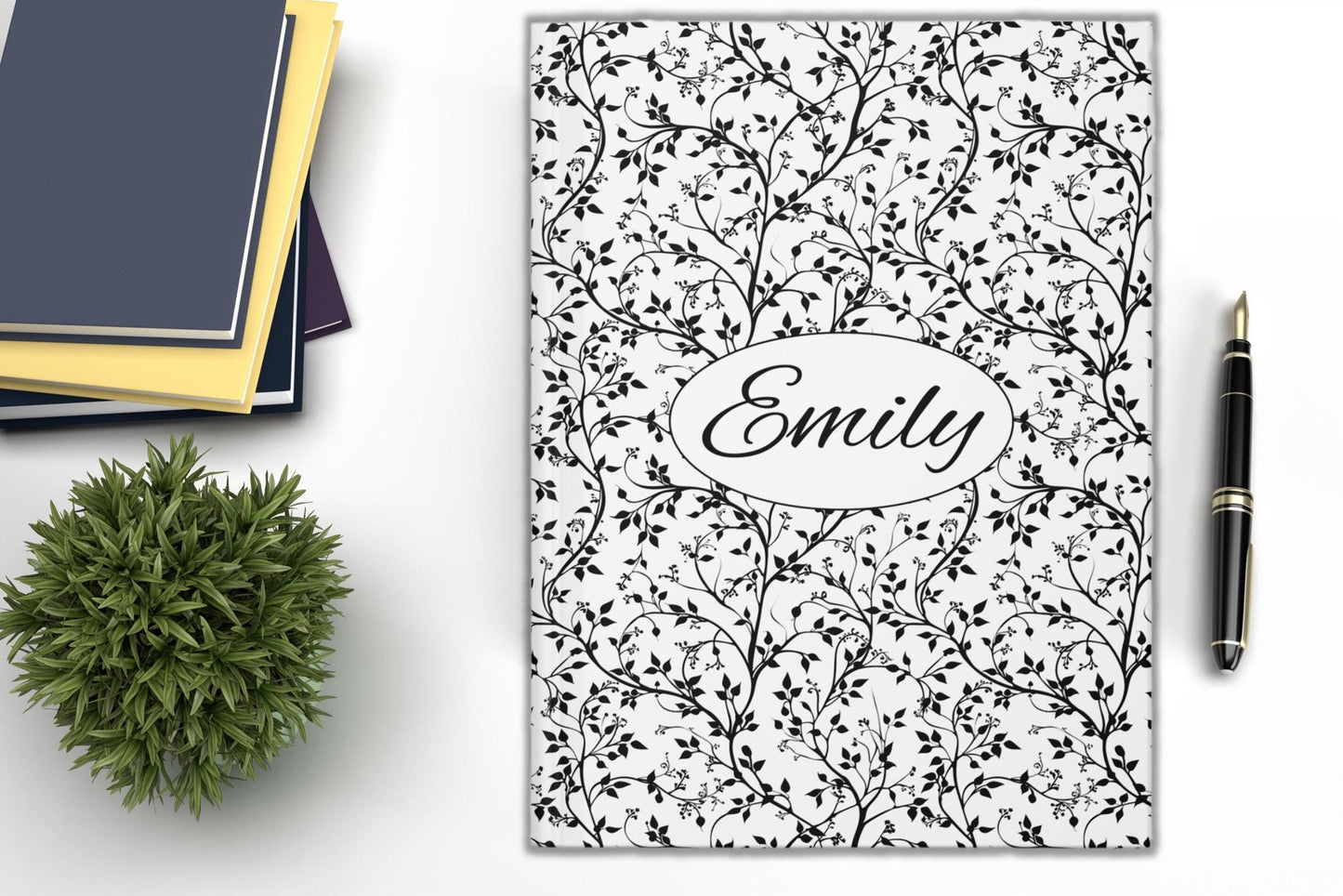 Personalized Hardcover Notebook,Vine Pattern Hardcover Journal, Unique Diary, Black and White Writing Journal, Customizable Sketchbook