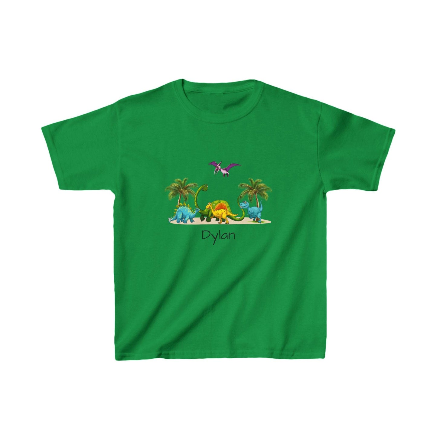 Dinosaur Kids Tee, Personalized Shirt for Boys and Girls, Cute Jurassic T-Shirt, Pterodactyl, Palm Trees, Custom Name Option, Children's