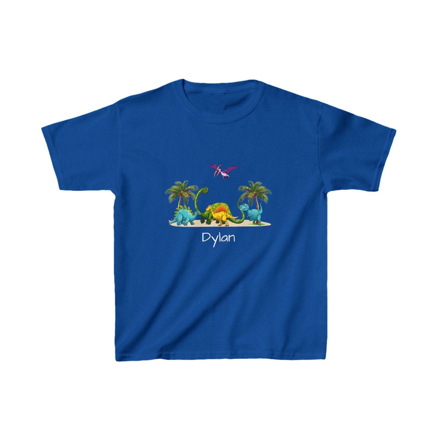 Dinosaur Kids Tee, Personalized Shirt for Boys and Girls, Cute Jurassic T-Shirt, Pterodactyl, Palm Trees, Custom Name Option, Children's