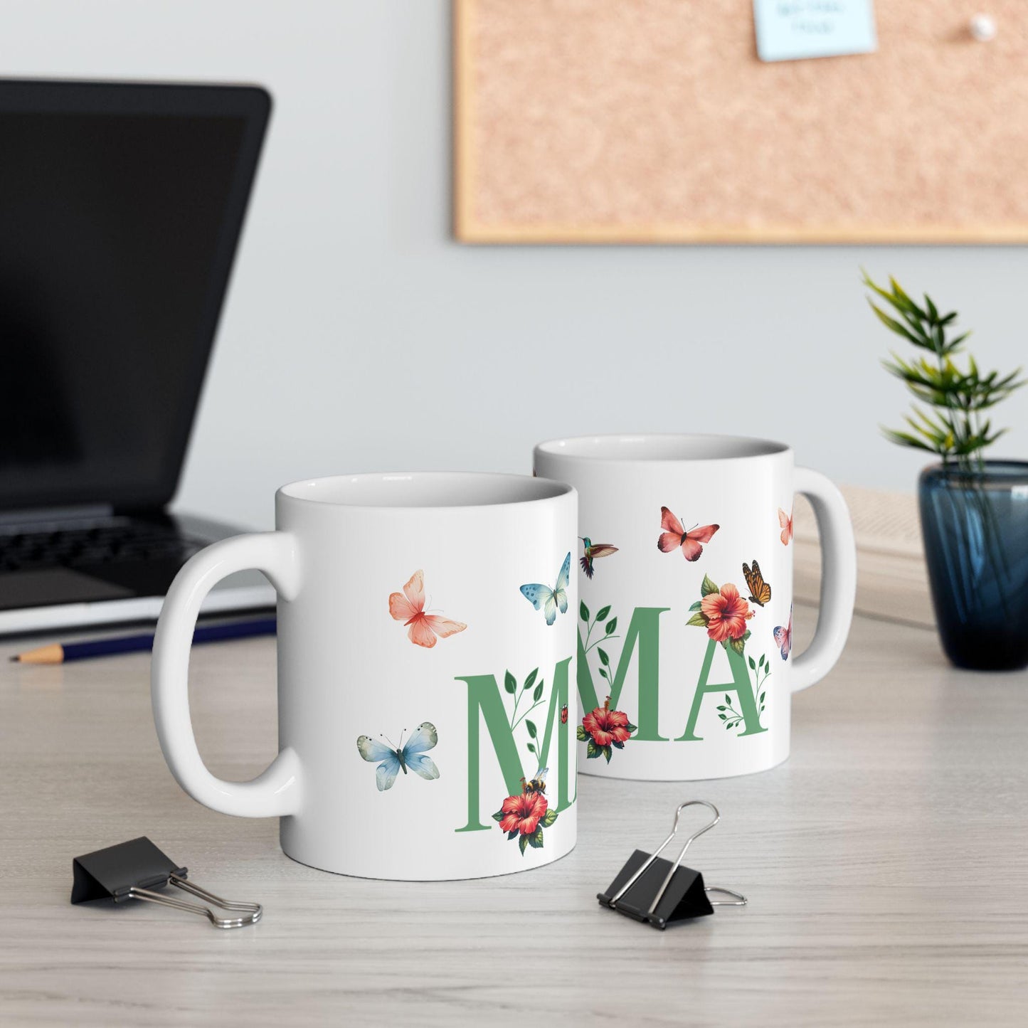 Botanical 'Mama' Ceramic Mug - Mother's Day Gift, Birthday Present, Christmas Mug, Nature Lover Cup, Hummingbird and Butterflies