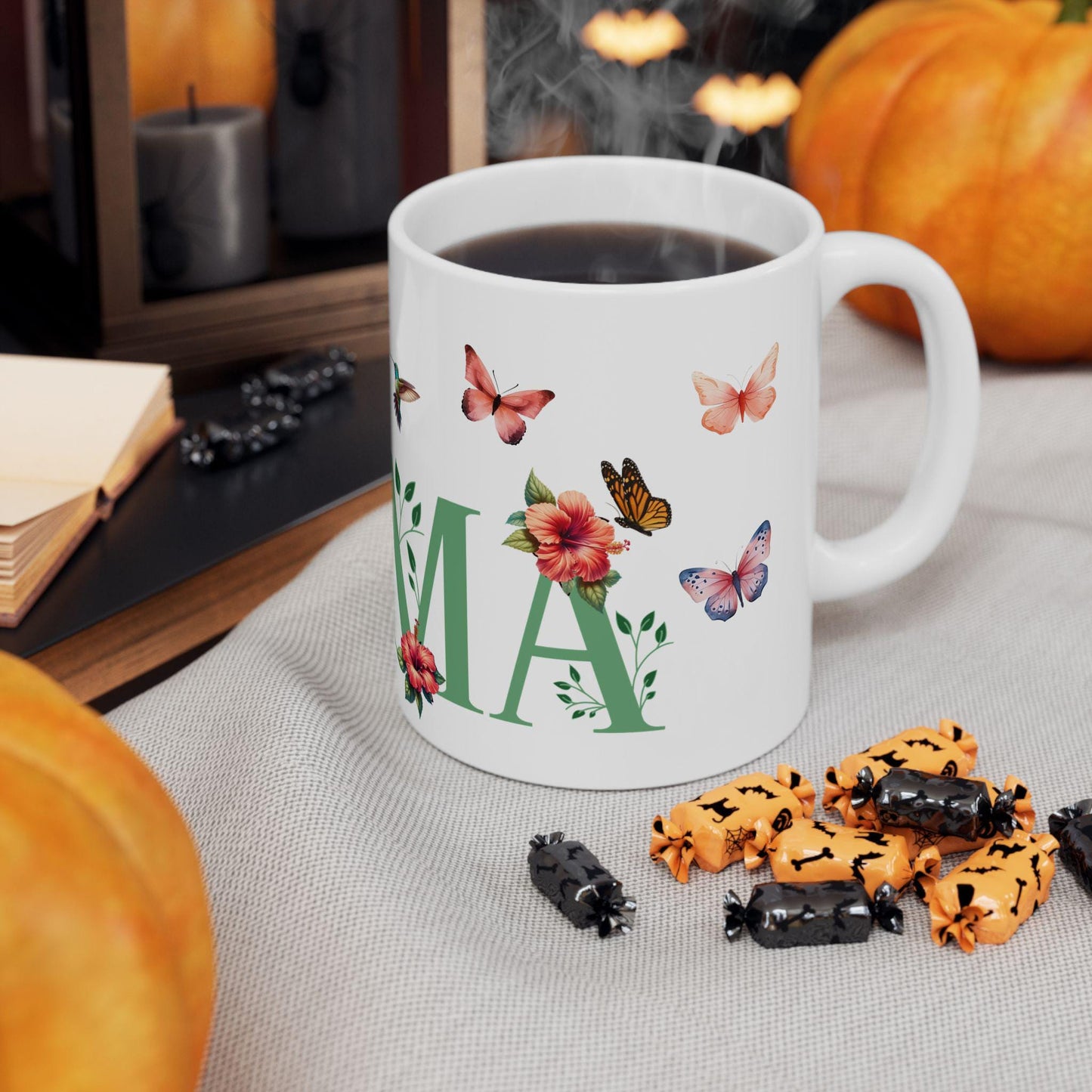 Botanical 'Mama' Ceramic Mug - Mother's Day Gift, Birthday Present, Christmas Mug, Nature Lover Cup, Hummingbird and Butterflies