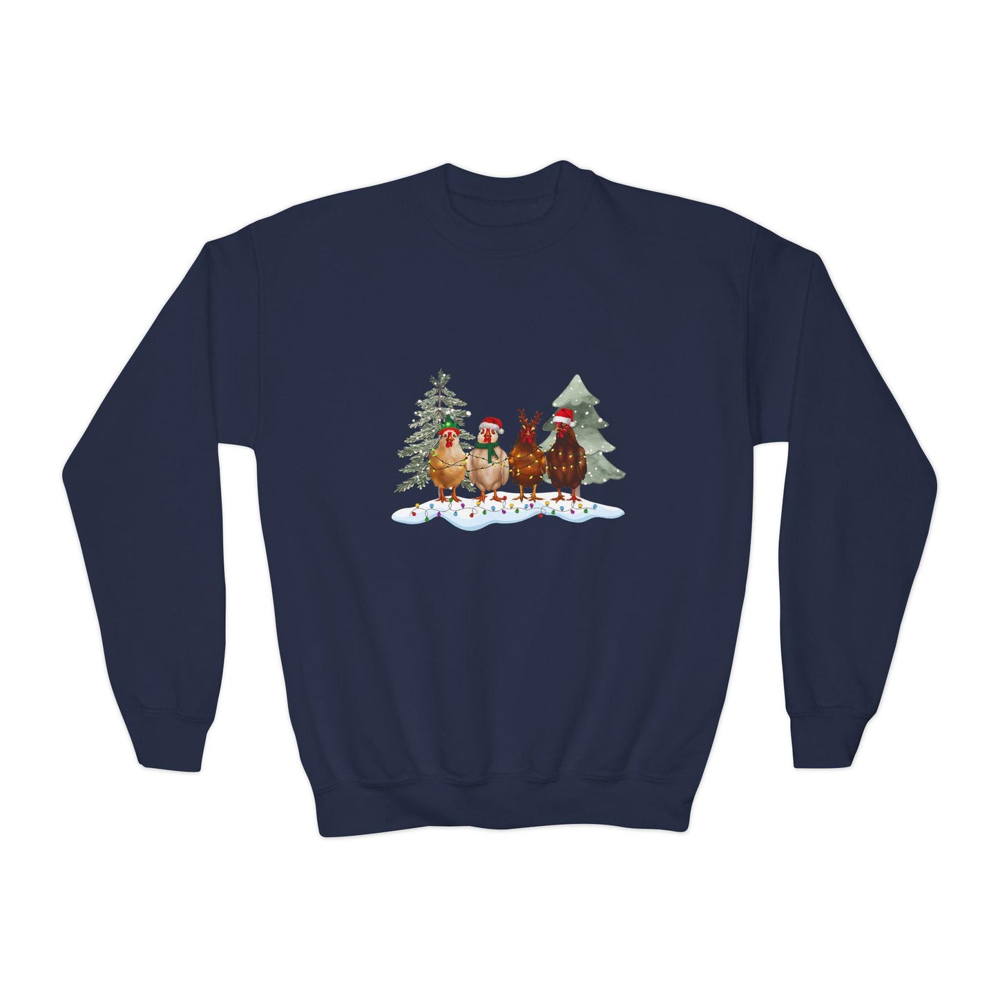 Kids' Christmas Chickens Crewneck Sweatshirt, Kids' sweatshirt, chicken-themed sweatshirt, Gift for Kids