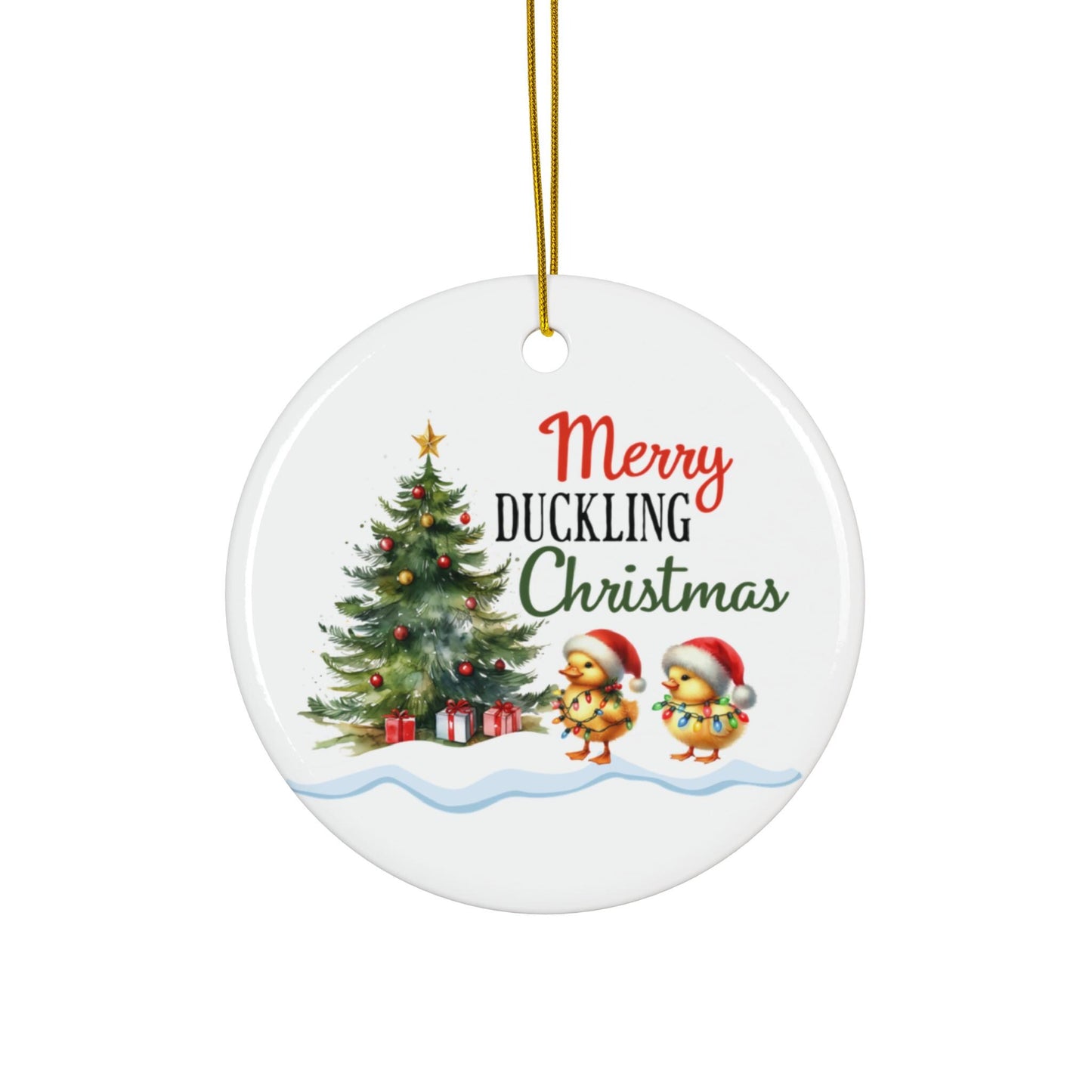 Christmas Ceramic Ornament, 4 Shapes, Funny Duckling Holiday Decoration, Happy Duckling Christmas Tree Ornament, Cute Xmas Bauble, Festive