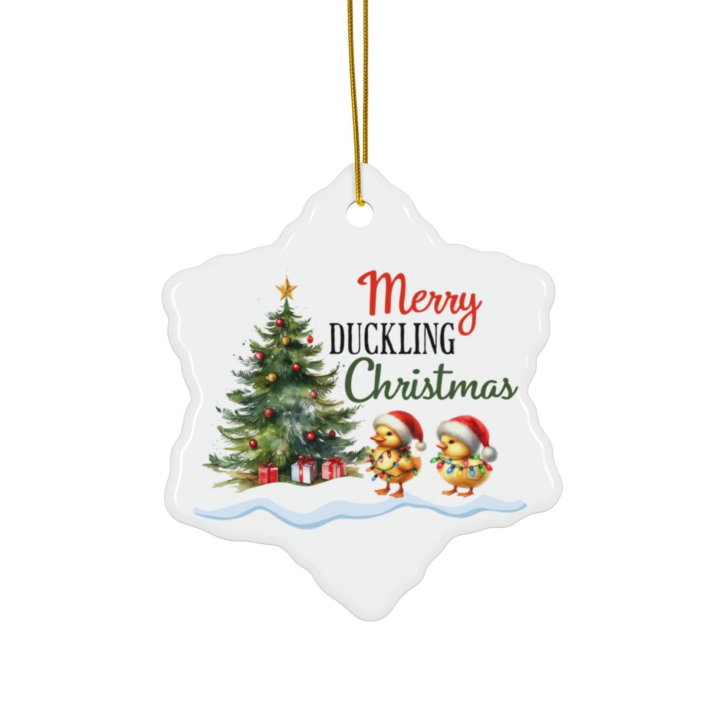 Christmas Ceramic Ornament, 4 Shapes, Funny Duckling Holiday Decoration, Happy Duckling Christmas Tree Ornament, Cute Xmas Bauble, Festive