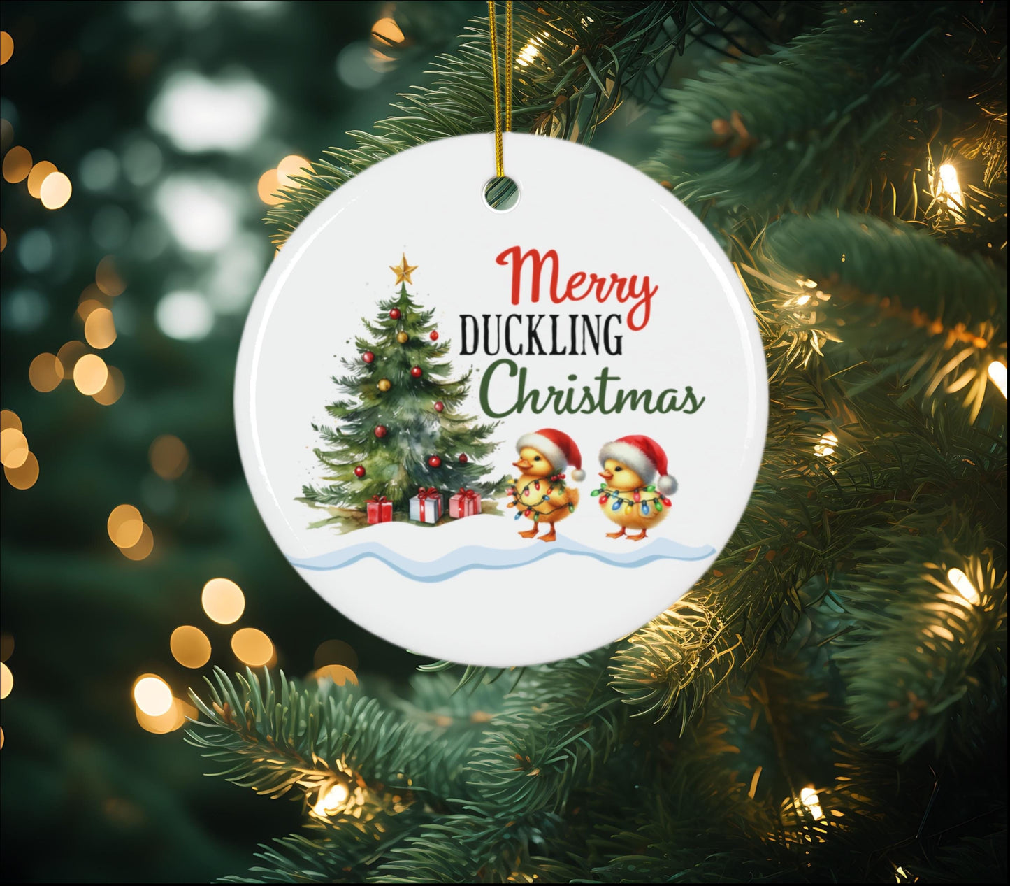 Christmas Ceramic Ornament, 4 Shapes, Funny Duckling Holiday Decoration, Happy Duckling Christmas Tree Ornament, Cute Xmas Bauble, Festive