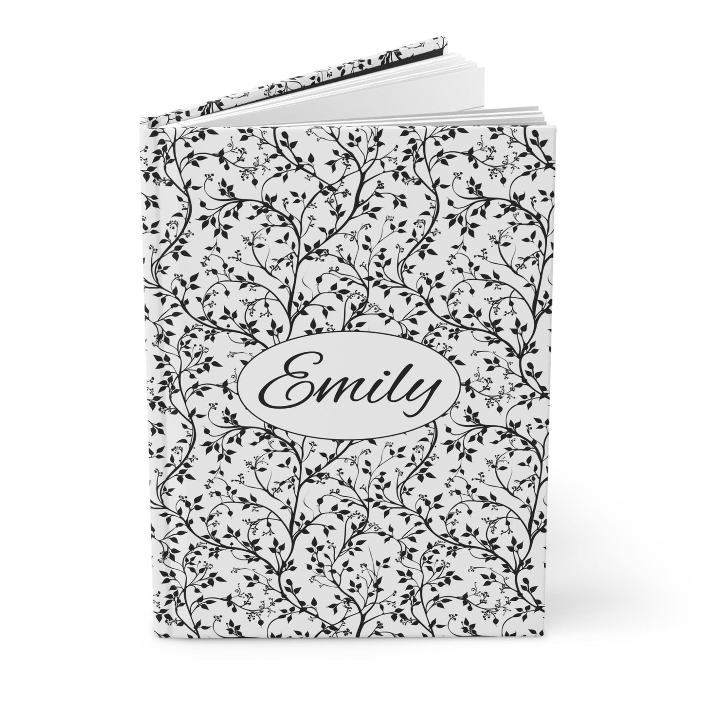 Personalized Hardcover Notebook,Vine Pattern Hardcover Journal, Unique Diary, Black and White Writing Journal, Customizable Sketchbook