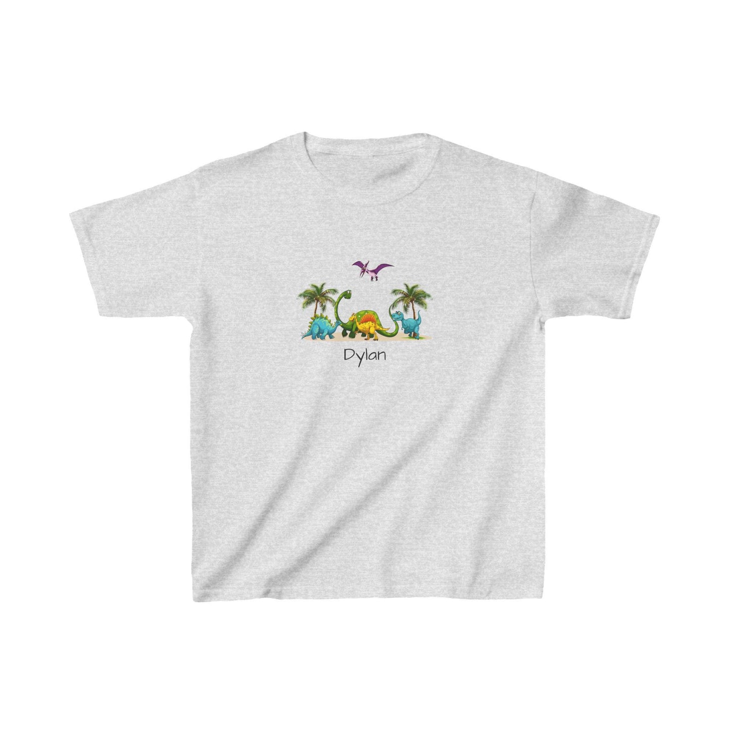 Dinosaur Kids Tee, Personalized Shirt for Boys and Girls, Cute Jurassic T-Shirt, Pterodactyl, Palm Trees, Custom Name Option, Children's