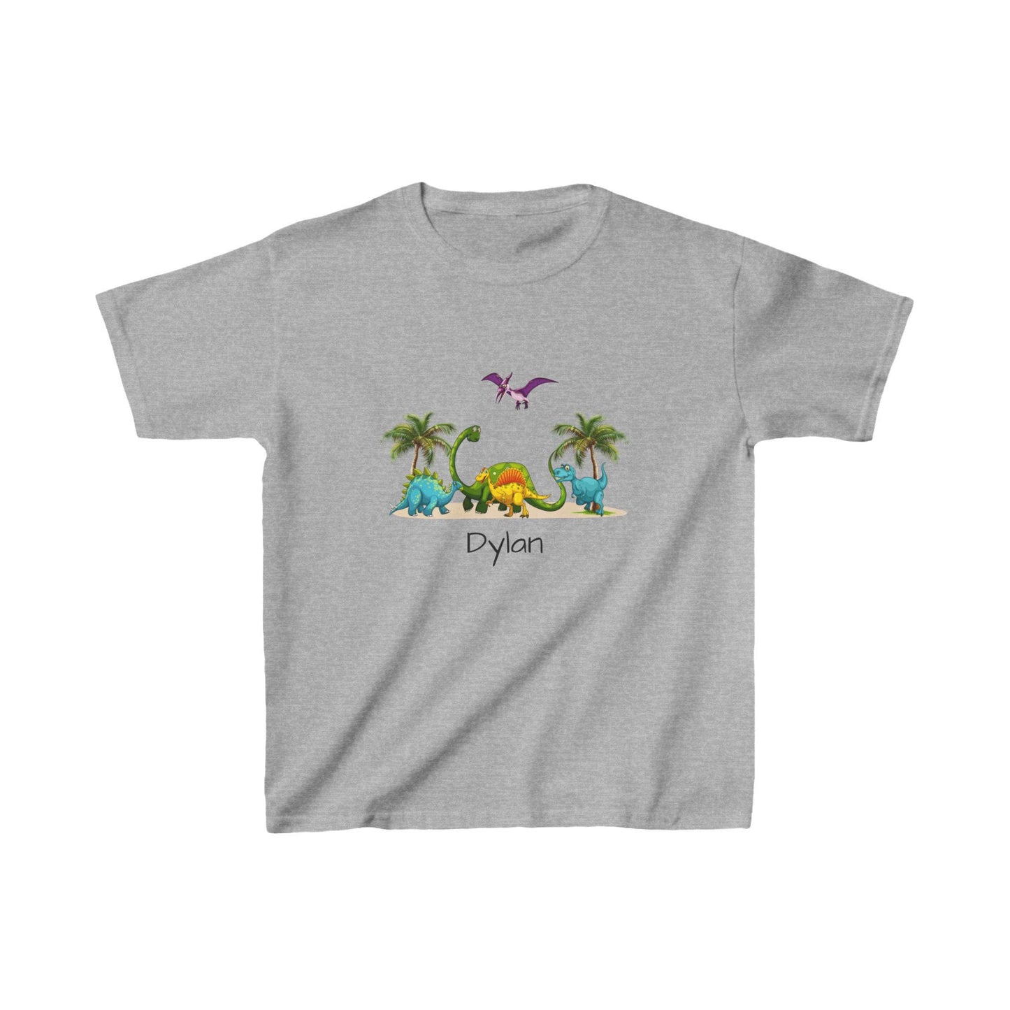 Dinosaur Kids Tee, Personalized Shirt for Boys and Girls, Cute Jurassic T-Shirt, Pterodactyl, Palm Trees, Custom Name Option, Children's