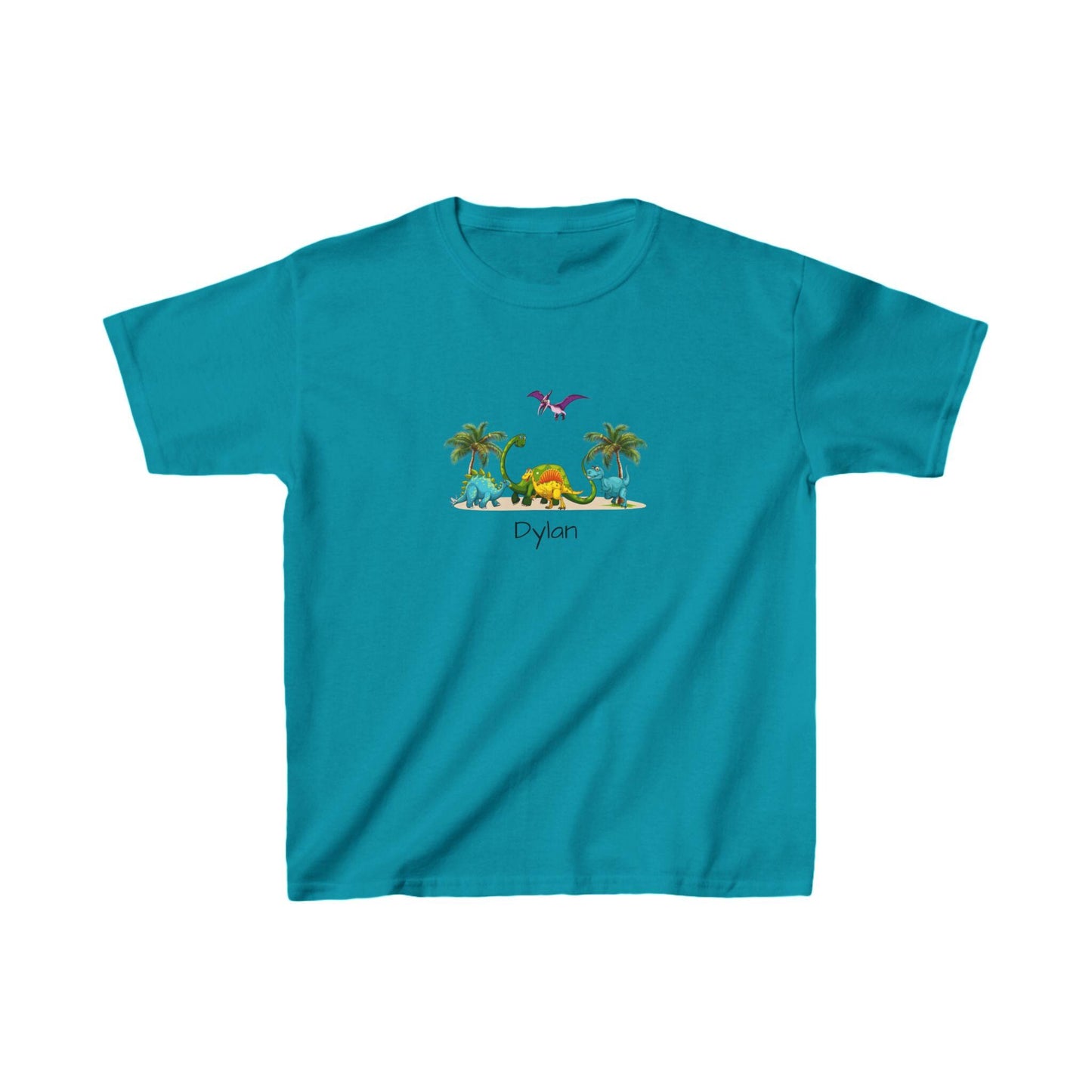 Dinosaur Kids Tee, Personalized Shirt for Boys and Girls, Cute Jurassic T-Shirt, Pterodactyl, Palm Trees, Custom Name Option, Children's
