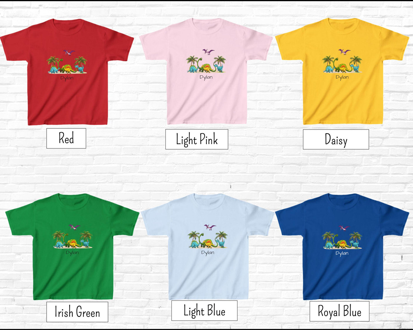 Dinosaur Kids Tee, Personalized Shirt for Boys and Girls, Cute Jurassic T-Shirt, Pterodactyl, Palm Trees, Custom Name Option, Children's