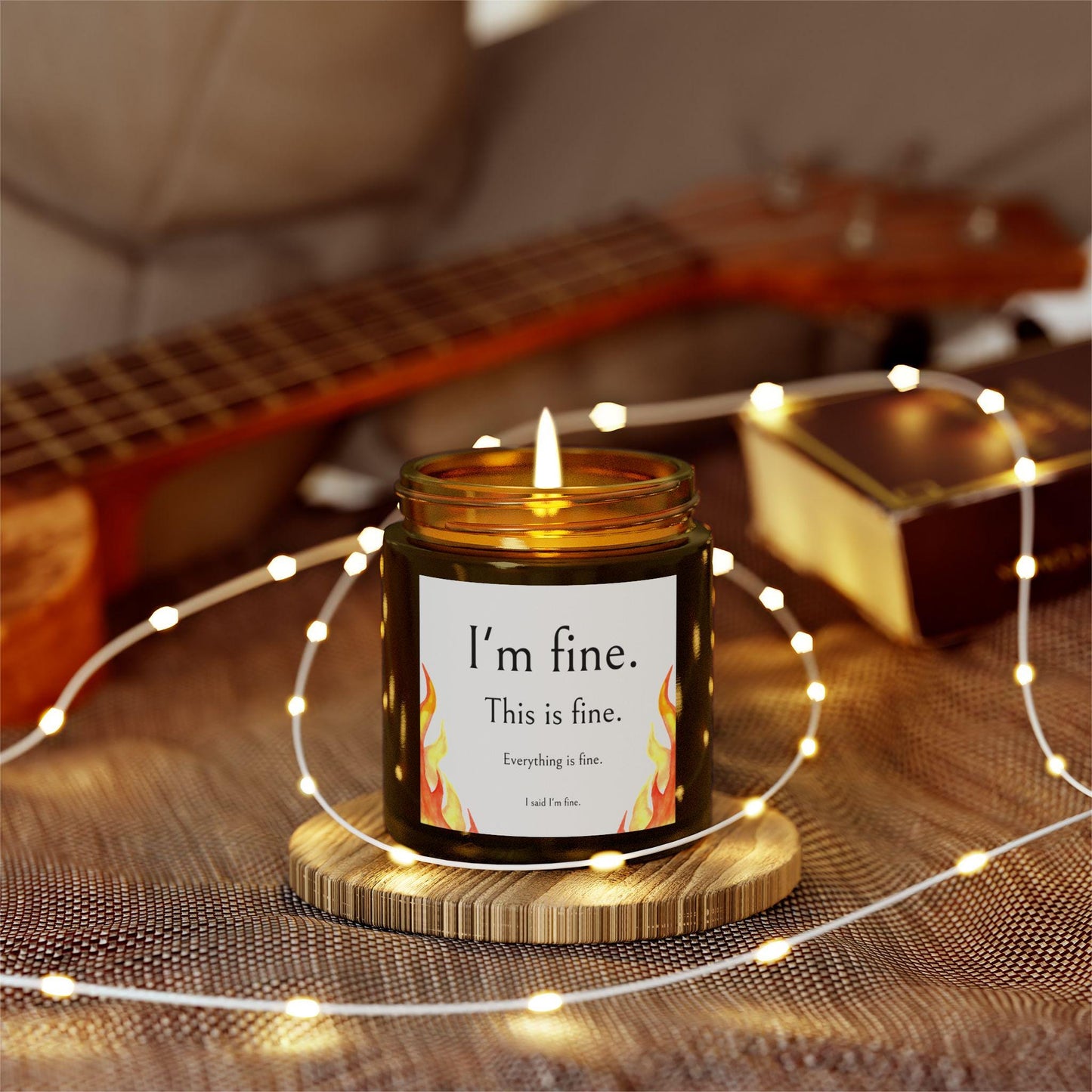 Scented Candles, Funny 'I'm Fine' Meme Label, Coconut Apricot Wax, Jar Color Options, Relaxing Aromatherapy Home Decor, Gift Ideas, Hand