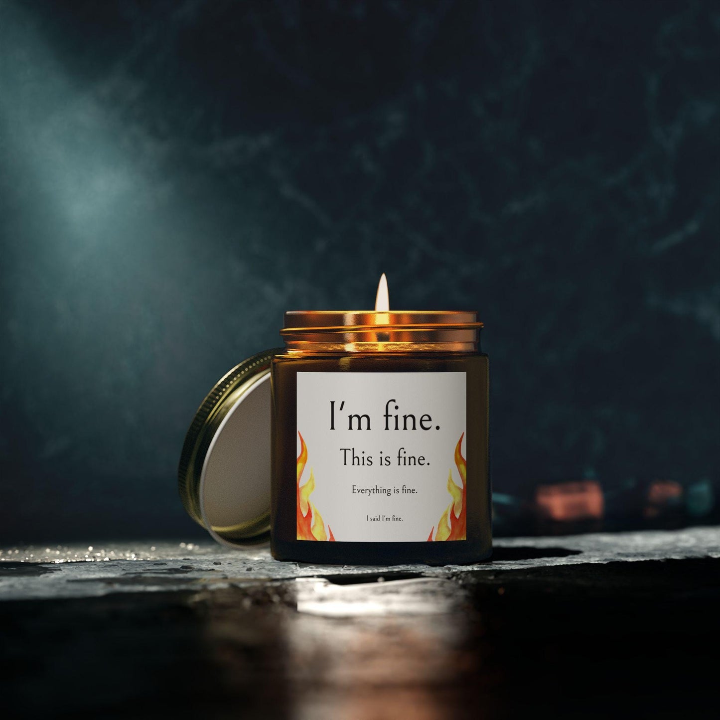 Scented Candles, Funny 'I'm Fine' Meme Label, Coconut Apricot Wax, Jar Color Options, Relaxing Aromatherapy Home Decor, Gift Ideas, Hand