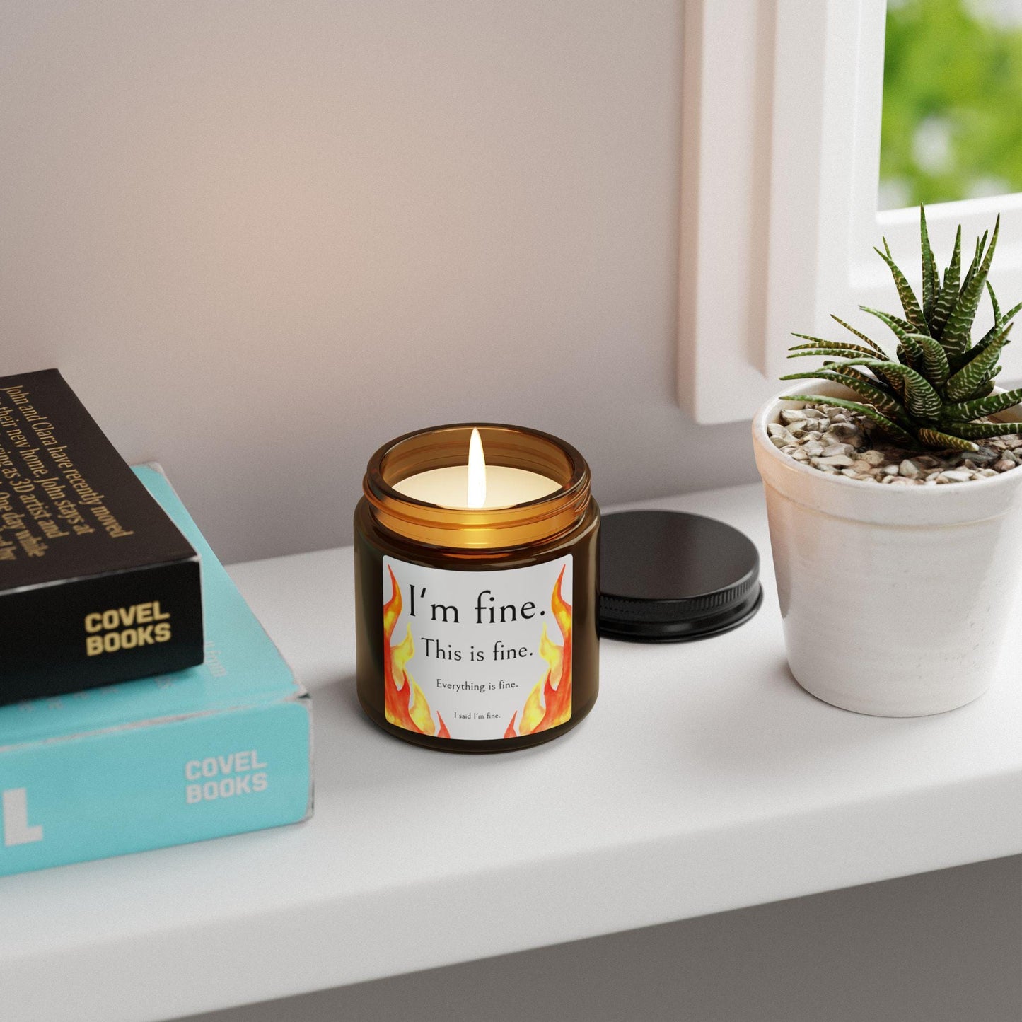 Everything is Fine Candle, Soy Wax, Relaxing Scented Candle, Home Fragrance, Gift for Candle Lovers, Amber Jar Candle