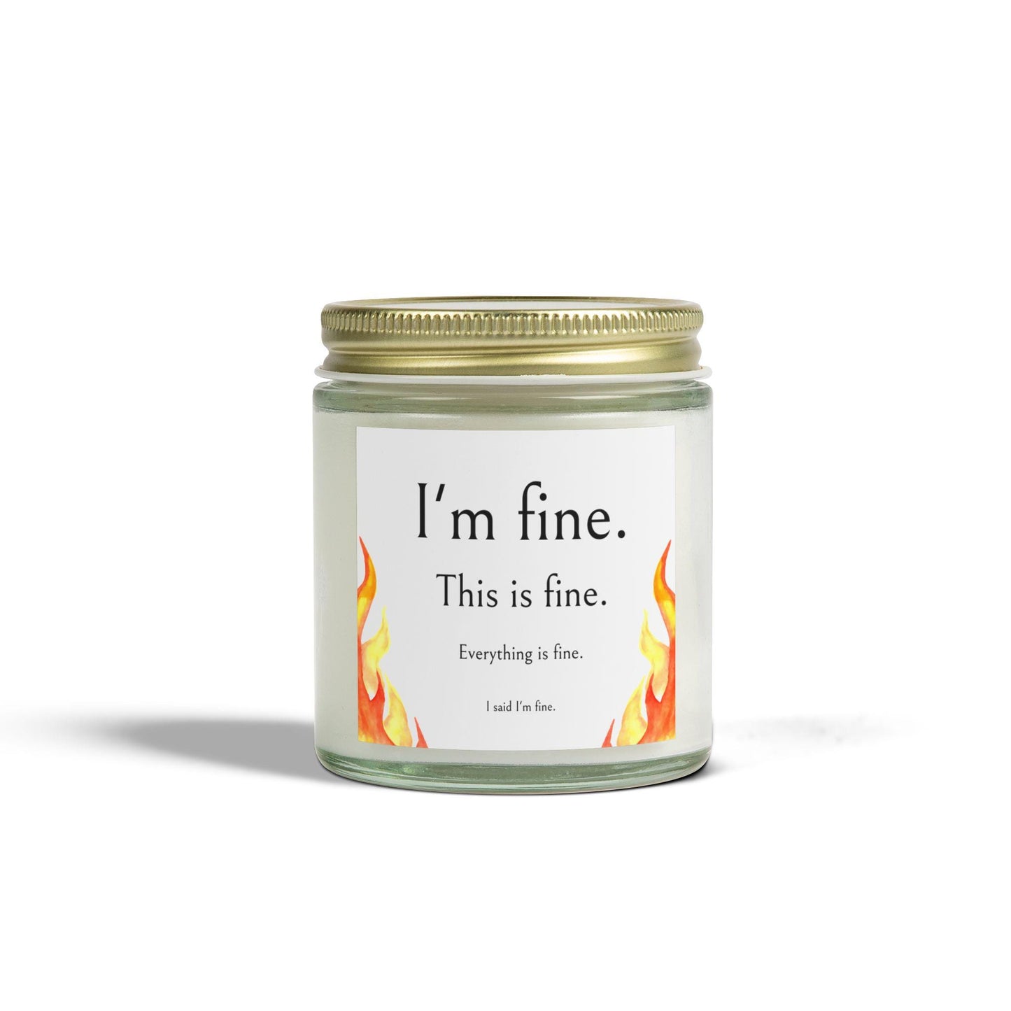 Scented Candles, Funny 'I'm Fine' Meme Label, Coconut Apricot Wax, Jar Color Options, Relaxing Aromatherapy Home Decor, Gift Ideas, Hand