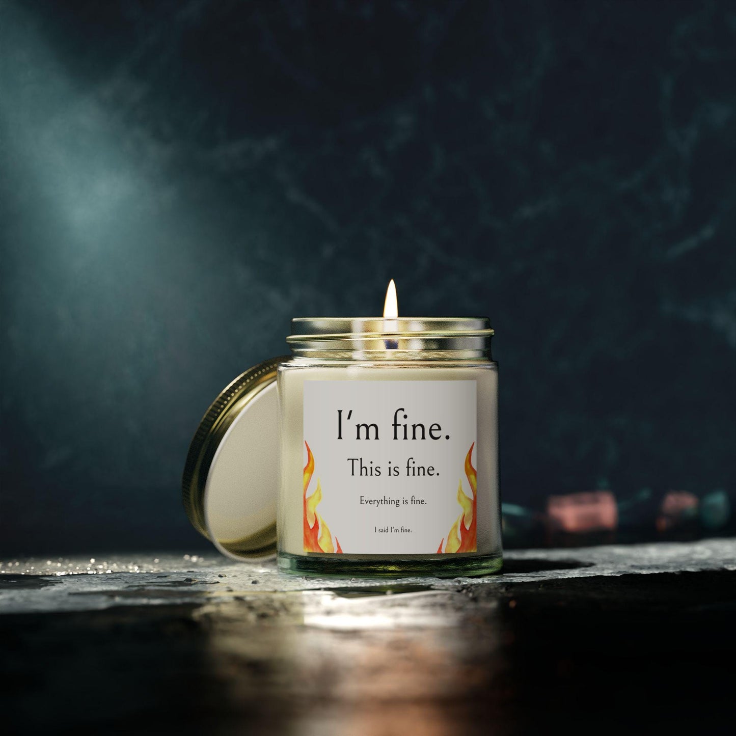 Scented Candles, Funny 'I'm Fine' Meme Label, Coconut Apricot Wax, Jar Color Options, Relaxing Aromatherapy Home Decor, Gift Ideas, Hand