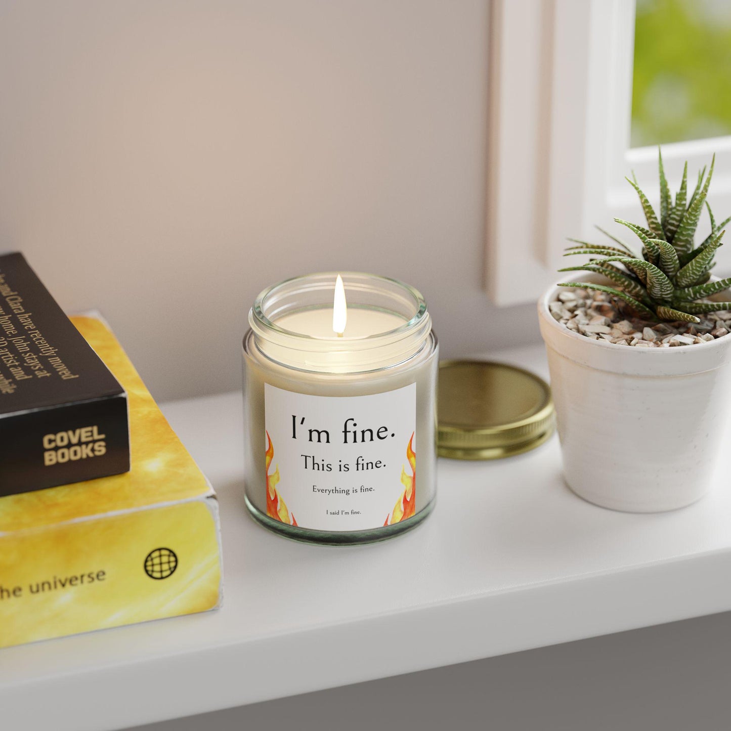 Scented Candles, Funny 'I'm Fine' Meme Label, Coconut Apricot Wax, Jar Color Options, Relaxing Aromatherapy Home Decor, Gift Ideas, Hand