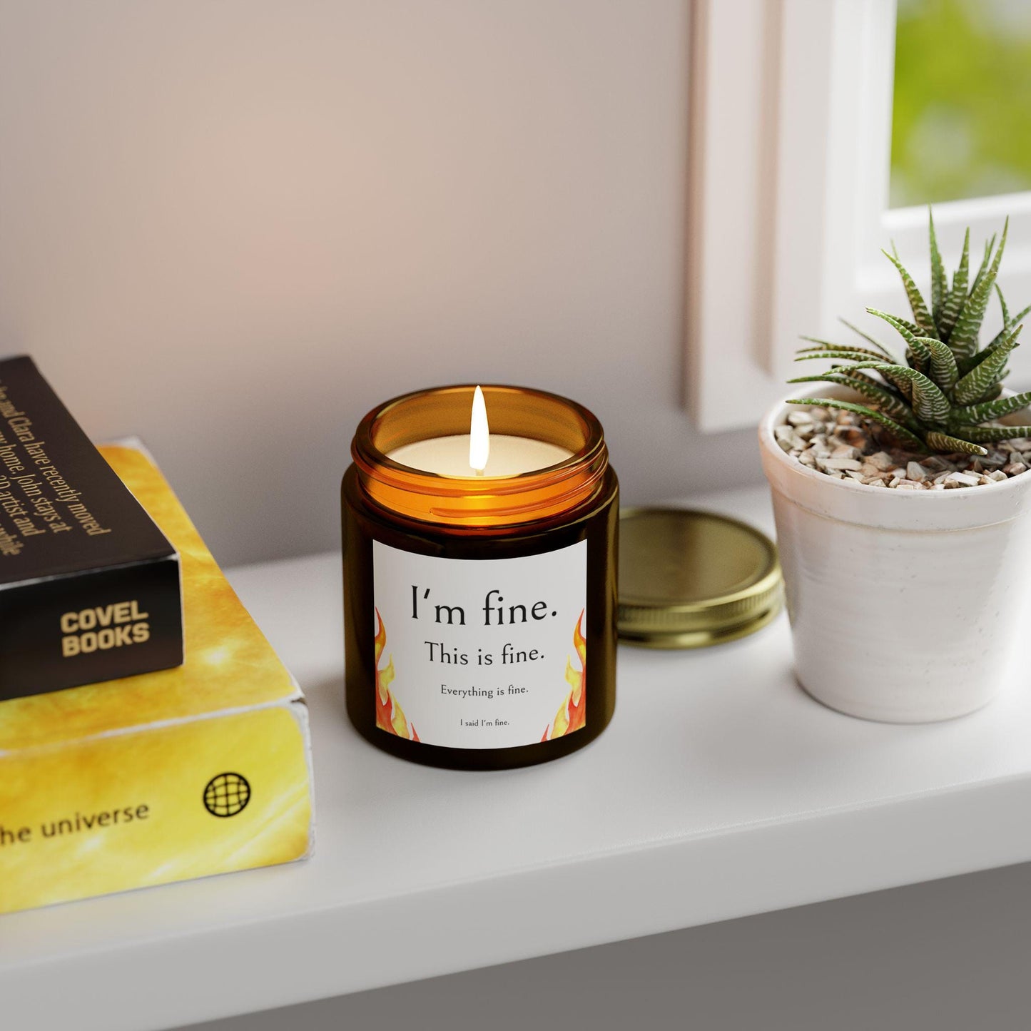 Scented Candles, Funny 'I'm Fine' Meme Label, Coconut Apricot Wax, Jar Color Options, Relaxing Aromatherapy Home Decor, Gift Ideas, Hand