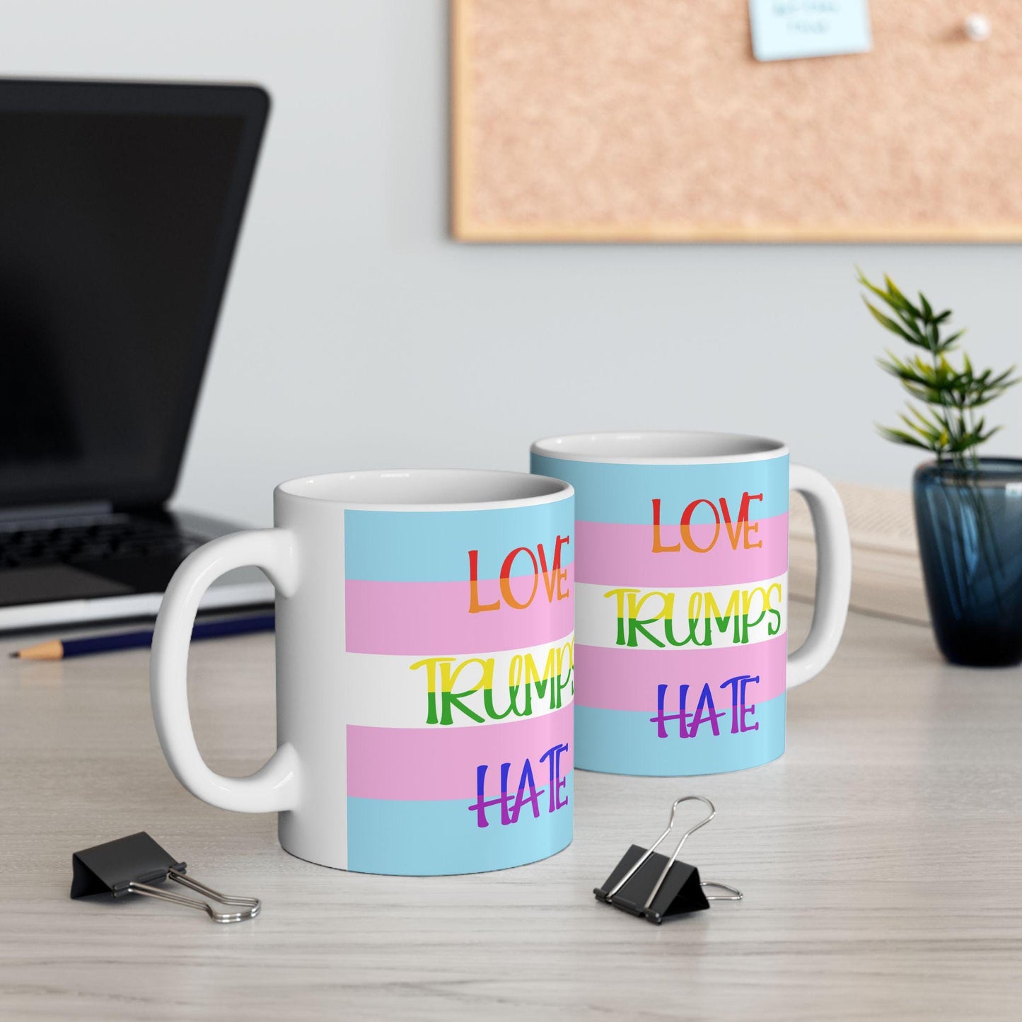 Transgender Rights Mug, Anti-hate Mug, Love Trumps Hate, LGBTQ Support, Pride Support Drinkware, Trevor Project, Transgender Law Center