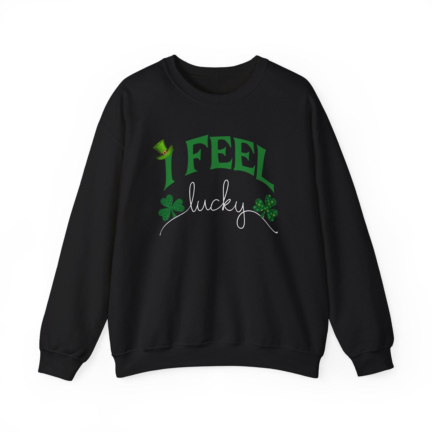 St Patrick's Day Unisex Sweatshirt, I Feel Lucky, Shamrock & Leprechaun Hat, Crewneck Jumper, Green Top, Lucky Charm, Irish Sweater
