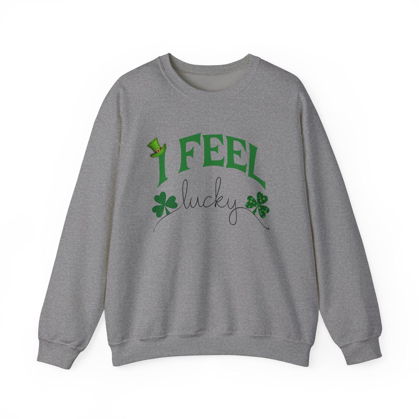 St Patrick's Day Unisex Sweatshirt, I Feel Lucky, Shamrock & Leprechaun Hat, Crewneck Jumper, Green Top, Lucky Charm, Irish Sweater