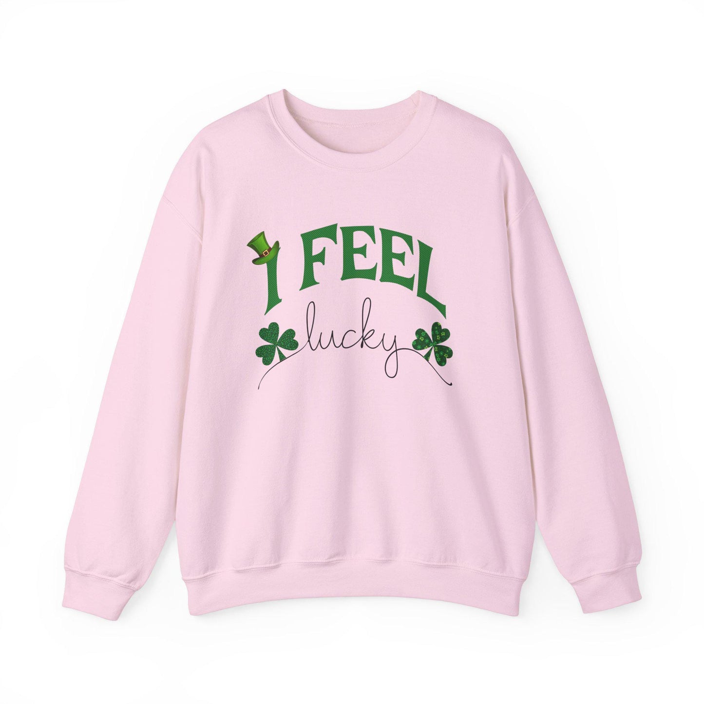 St Patrick's Day Unisex Sweatshirt, I Feel Lucky, Shamrock & Leprechaun Hat, Crewneck Jumper, Green Top, Lucky Charm, Irish Sweater