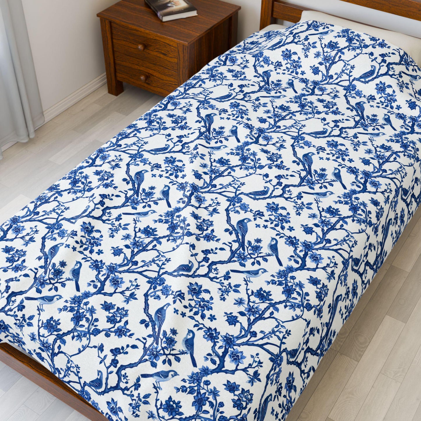 Floral Velveteen Chinoiserie Plush Blanket, Cozy Throw for Home, Floral Blanket, Gift for Her, Mother's Day Gift