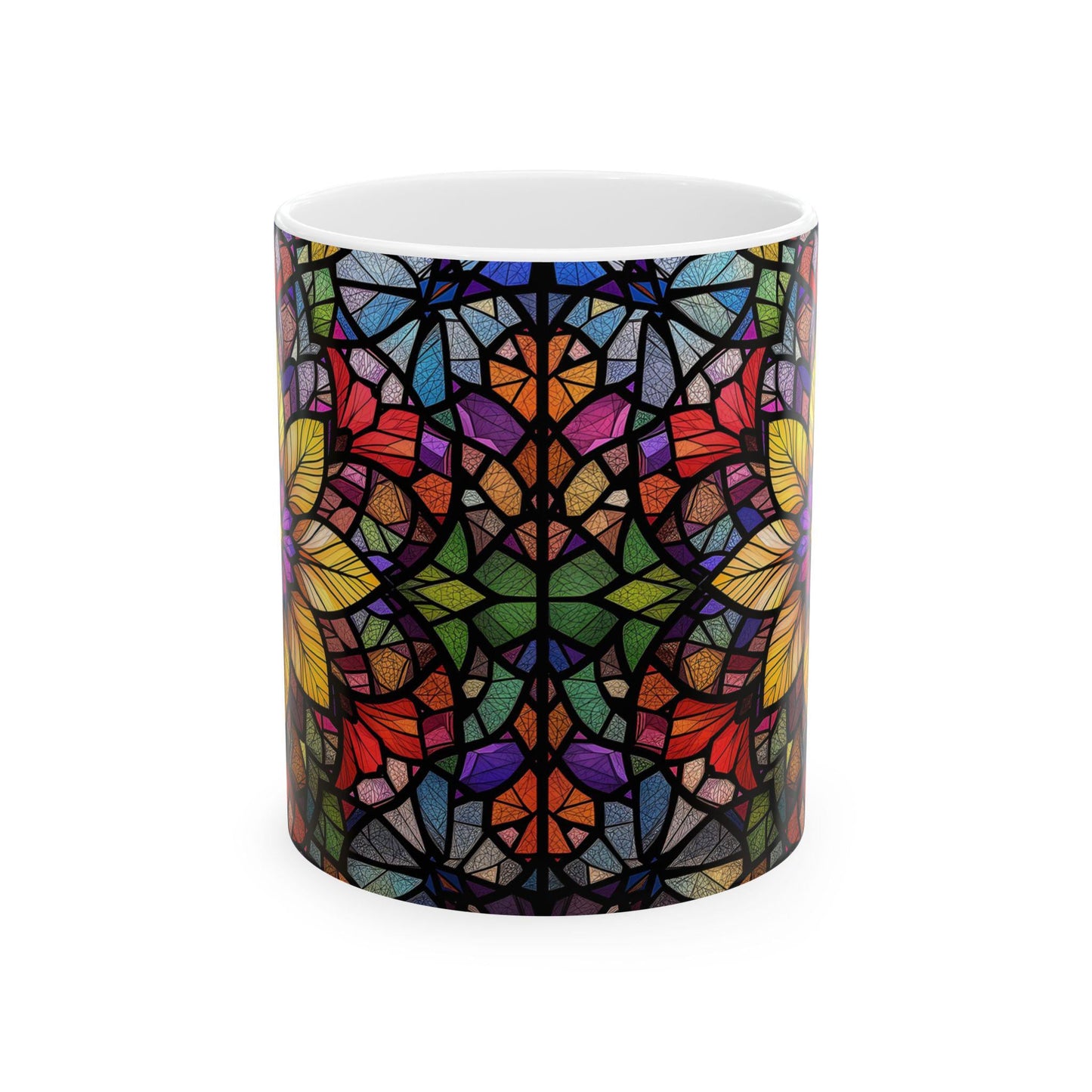 Stained Glass Floral Mug, Vibrant Coffee Cup, Art Lover Gift, Colorful Drinkware