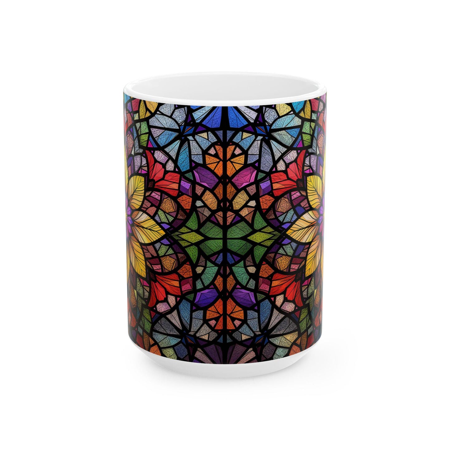 Stained Glass Floral Mug, Vibrant Coffee Cup, Art Lover Gift, Colorful Drinkware
