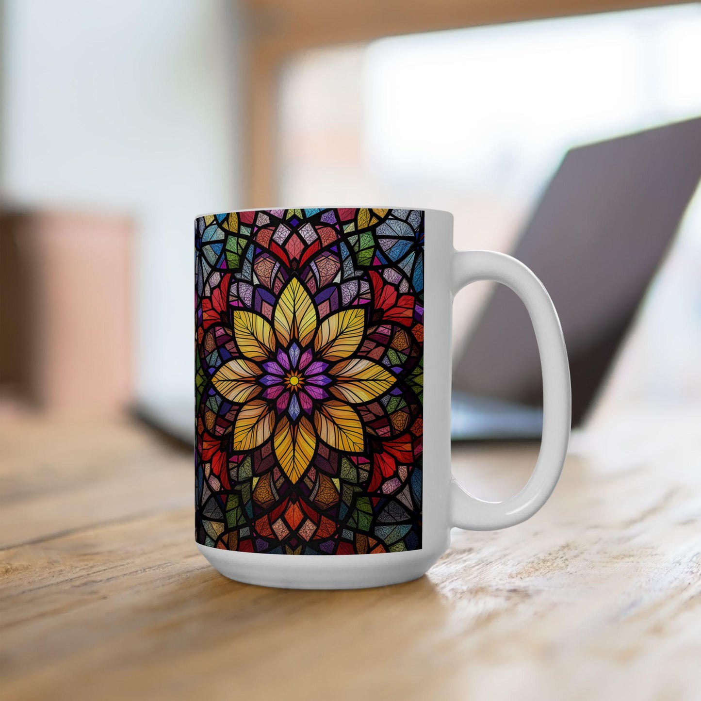 Stained Glass Floral Mug, Vibrant Coffee Cup, Art Lover Gift, Colorful Drinkware