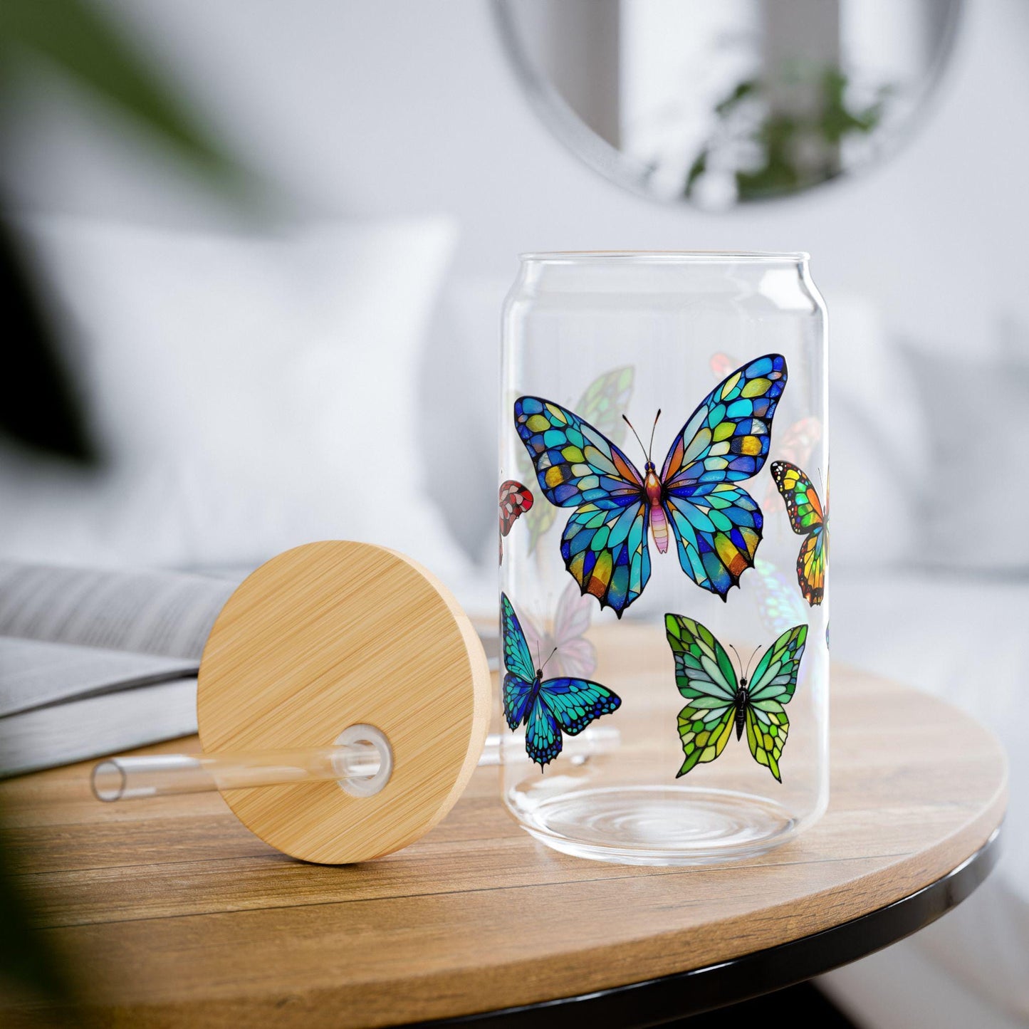 Butterfly Sipper Glass, 16oz: | Eco-Friendly Drinkware, Summer Sipper Glass