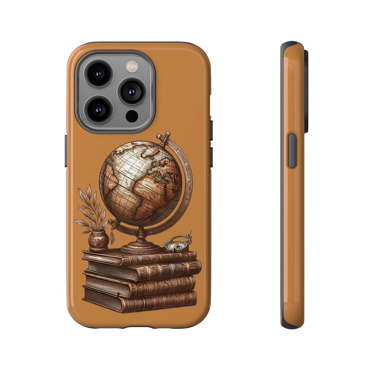 Globe & Books Phone Case, Vintage Style Tough Case, Perfect Gift for Students, Travel Lovers, Bookworms, Educational Decor