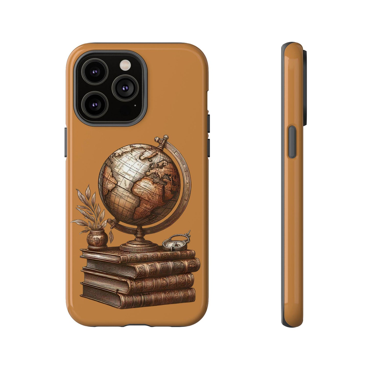 Globe & Books Phone Case, Vintage Style Tough Case, Perfect Gift for Students, Travel Lovers, Bookworms, Educational Decor