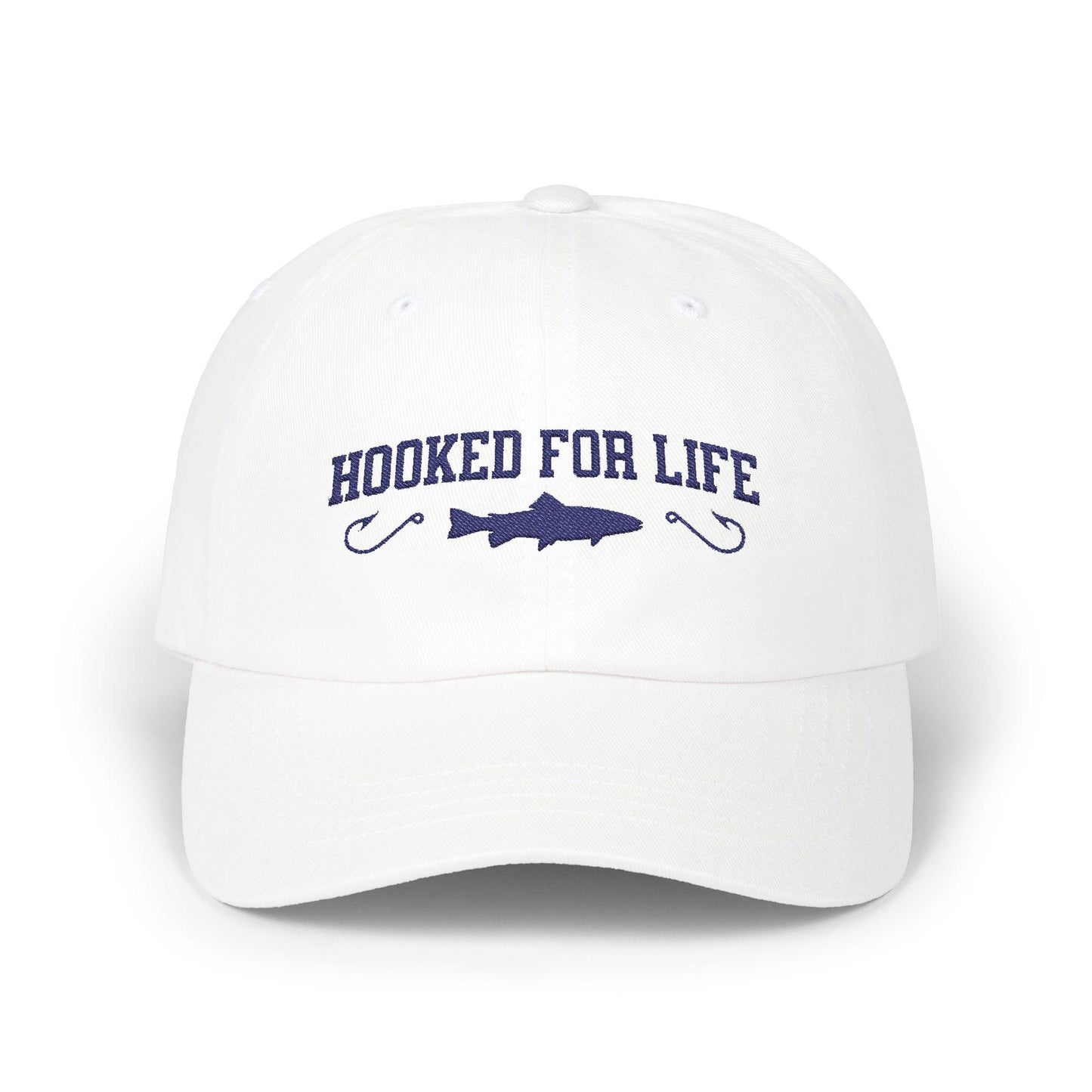 Hooked for Life Dad Cap - Perfect Fishing Gift, Casual Summer Accessory, Outdoor Fun Hat, Adjustable White Hat, Father's Day Cap