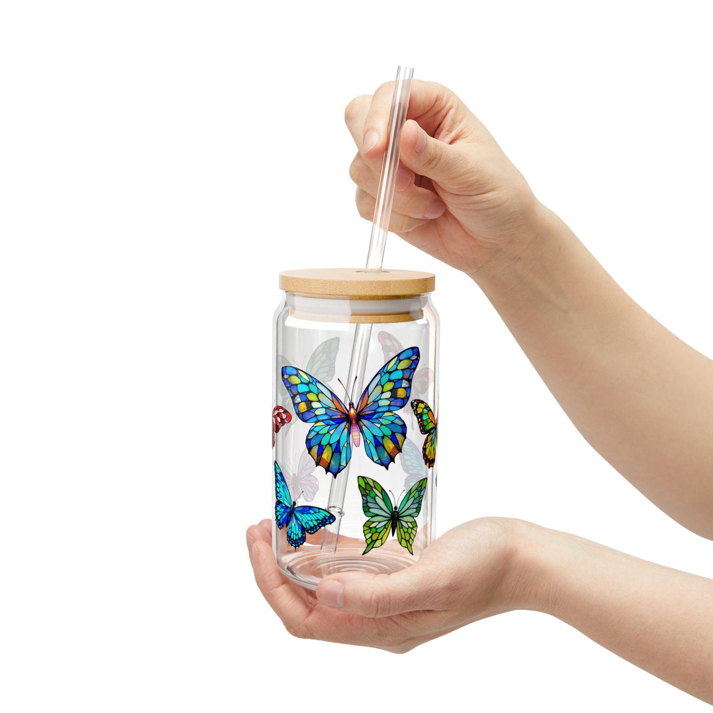 Butterfly Sipper Glass, 16oz: | Eco-Friendly Drinkware, Summer Sipper Glass