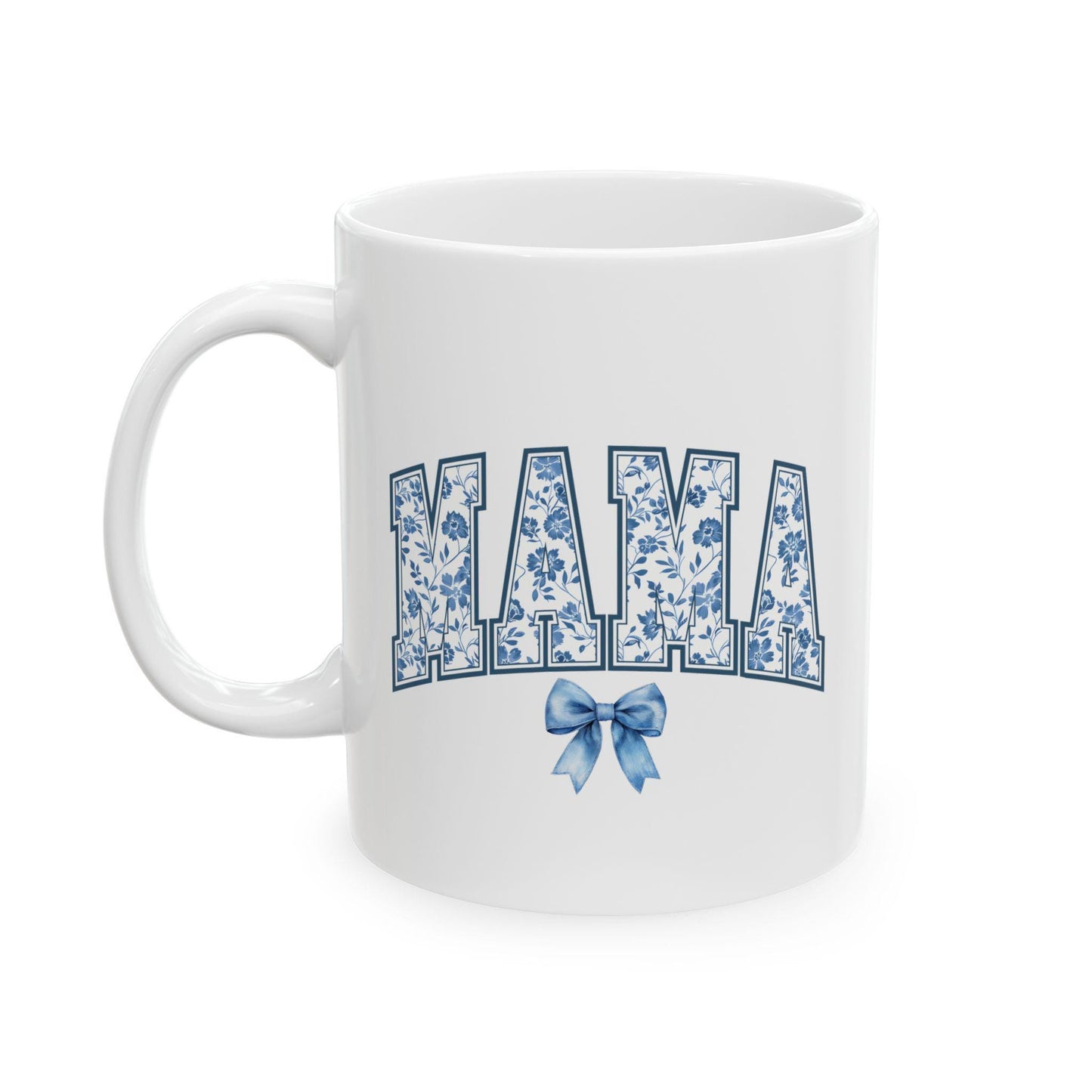 Mama Floral Patterned Ceramic Mug, Mother's Day Gift, Chinoiserie Mug, Coquette Bow, Gift for her