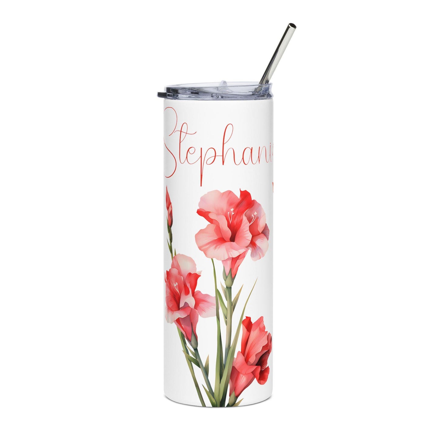 Personalized Birth Month Flower Tumbler, 20oz Stainless Steel Drinkware, Custom Name Travel Mug, Gift for Mom, Gift for Her